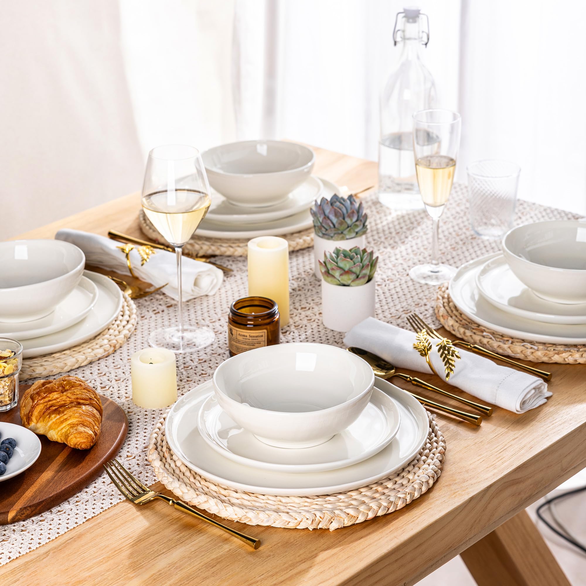 LERATIO Ceramic Dinnerware Sets for 8,Plates and Bowls Sets,Reactive Glaze Dishes Set,Highly Chip and Crack Resistant | Dishwasher & Microwave & Oven Safe Dishes set,Service for 8-Kahki (24pc)