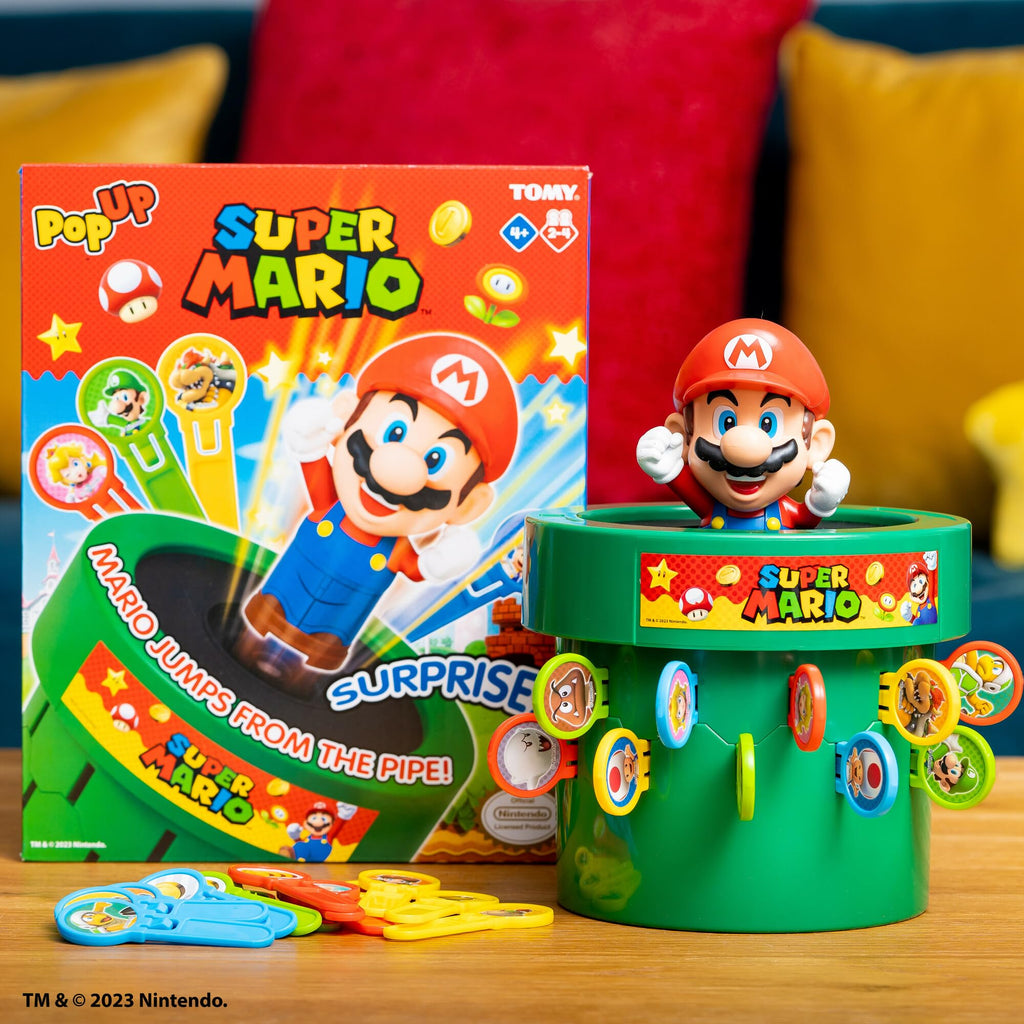 TOMY Pop Up Super Mario Game - Activities for Indoor Recess or Family Game Night - Officially Licensed Super Mario Toys for Kids - Easter Basket Stuffers - 2-4 Players - Ages 4 Years and Up