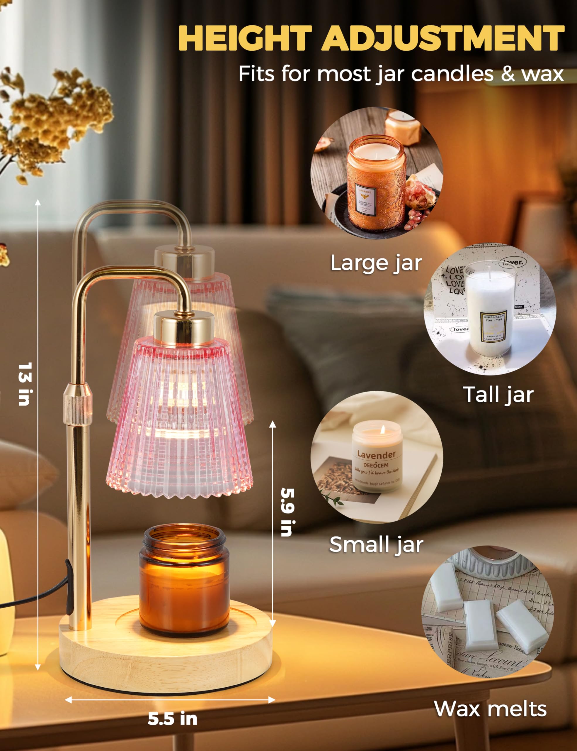 Candle Warmer Lamp with Timer Dimmable. Wax Melt Warmer for Jar Candles with 2 Bulbs