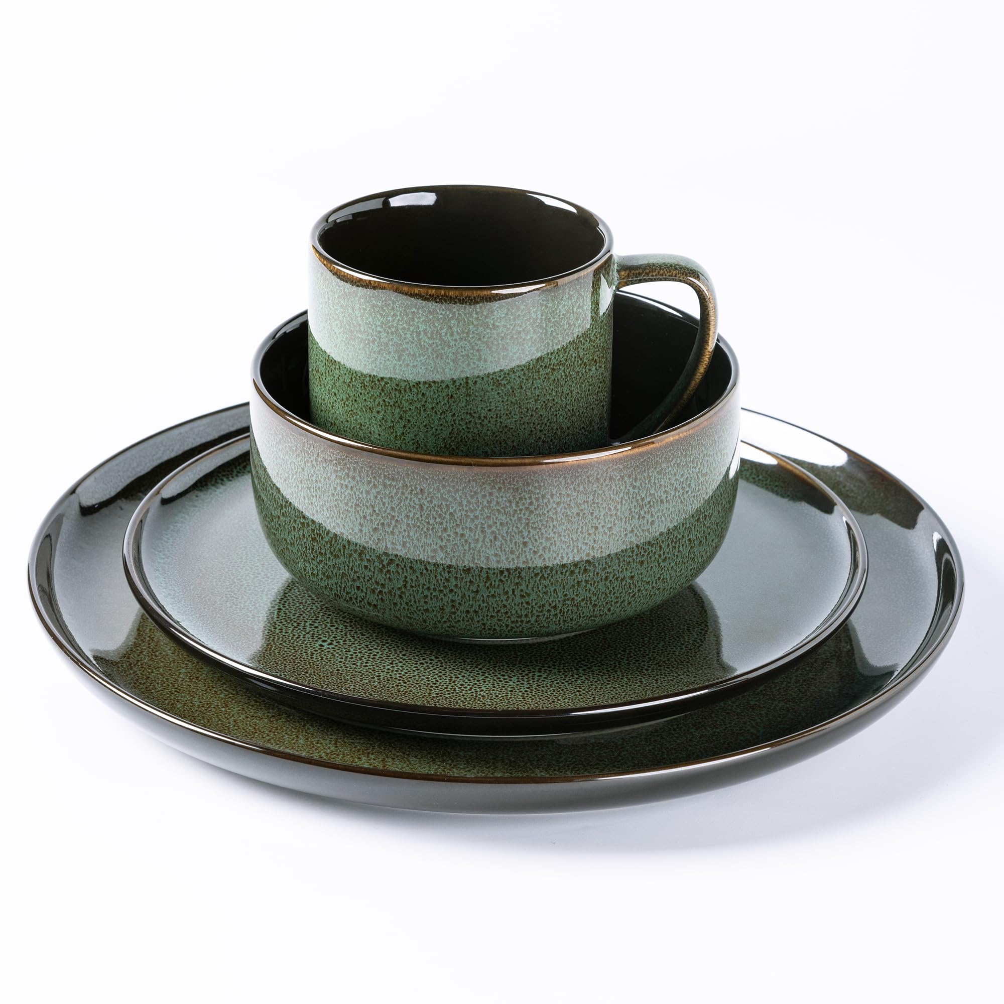 LERATIO Ceramic Dinnerware Sets for 8,Plates and Bowls Sets,Reactive Glaze Dishes Set,Highly Chip and Crack Resistant | Dishwasher & Microwave & Oven Safe Dishes set,Service for 8-Kahki (24pc)
