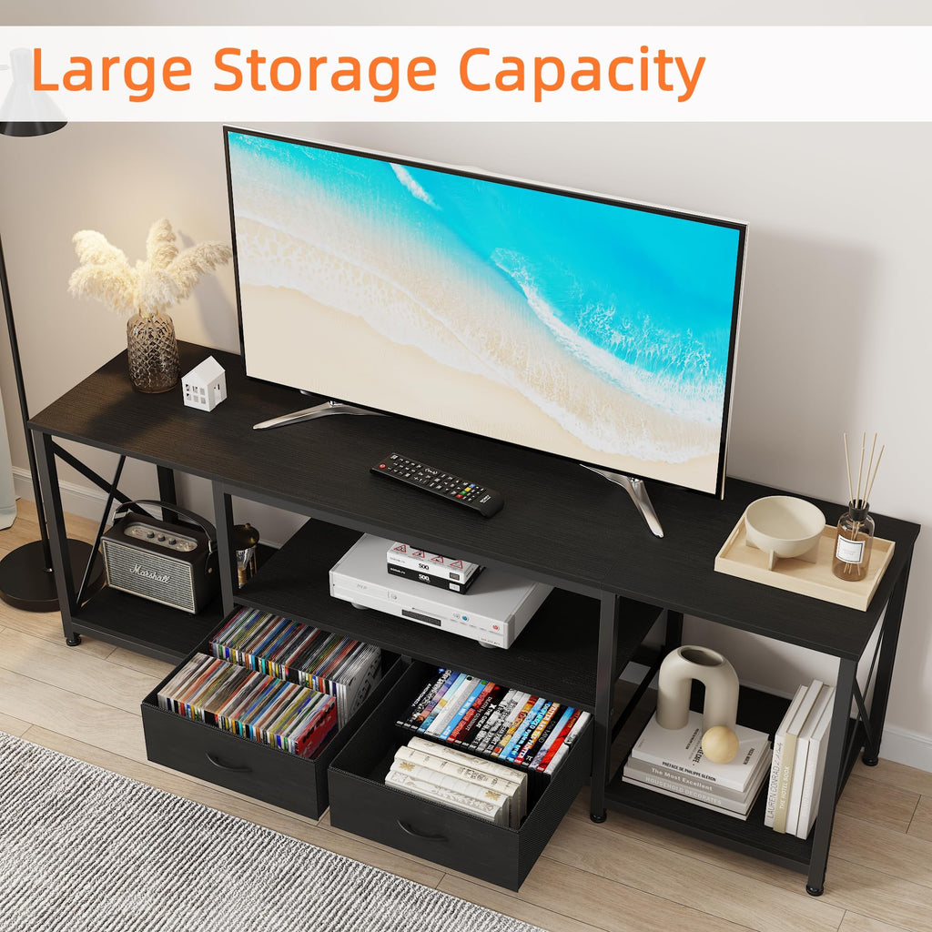 GYIIYUO TV Stand with Fabric Drawer - Entertainment Center and Industrial TV Console Table with Open Storage Shelves for Living Room, Bedroom - 55.1" Rustic Brown