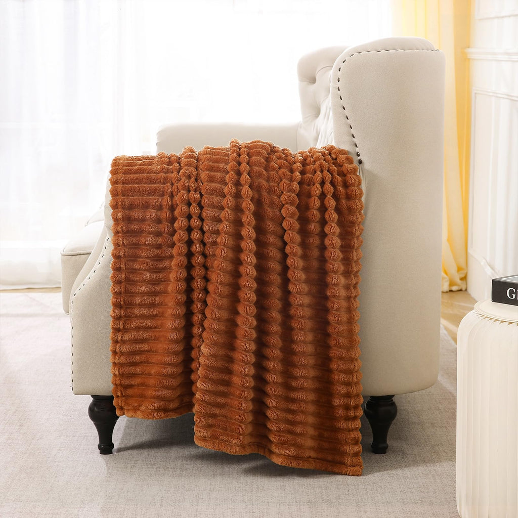 Sage Green Fleece Throw Blanket 50”×60” for Couch Sofa Bed,Super Soft Cozy Plush Microfiber Flannel Blanket with Stripes Design Lightweight for Adults,Woman,Girls