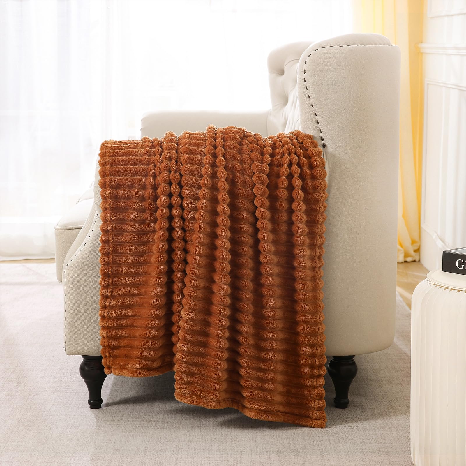 Sage Green Fleece Throw Blanket 50”×60” for Couch Sofa Bed,Super Soft Cozy Plush Microfiber Flannel Blanket with Stripes Design Lightweight for Adults,Woman,Girls