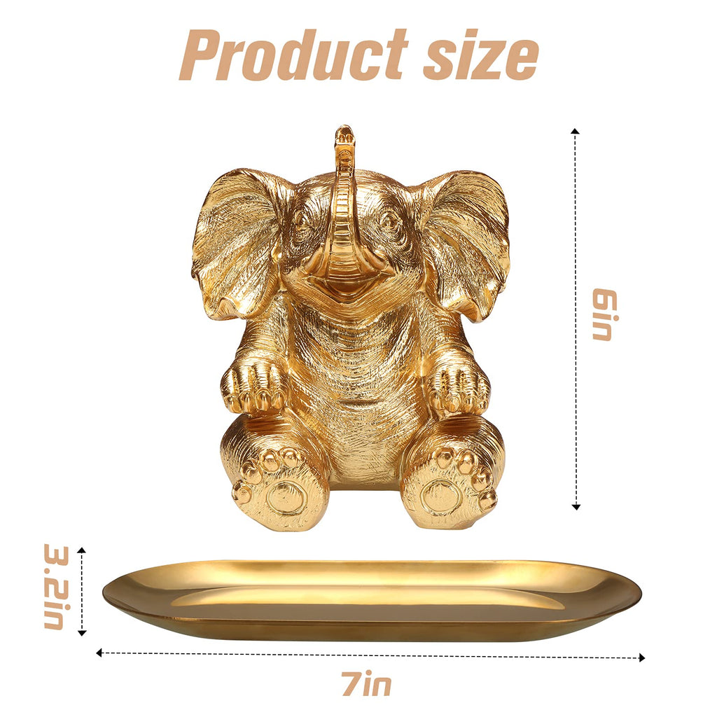 Elephant Statue. Gold Elephant Decor Brings Good Luck, Health, Strength. Elephant Gifts for Women, Mom Gifts. Decorations
