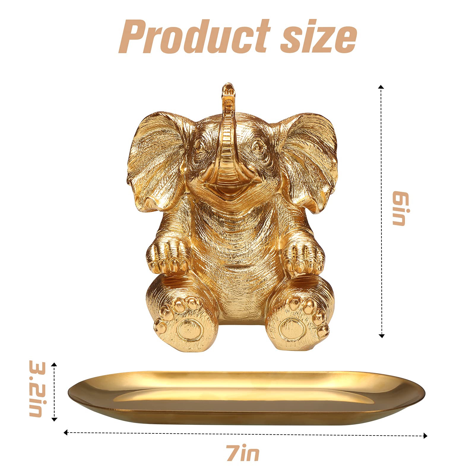 Elephant Statue. Gold Elephant Decor Brings Good Luck, Health, Strength. Elephant Gifts for Women, Mom Gifts. Decorations