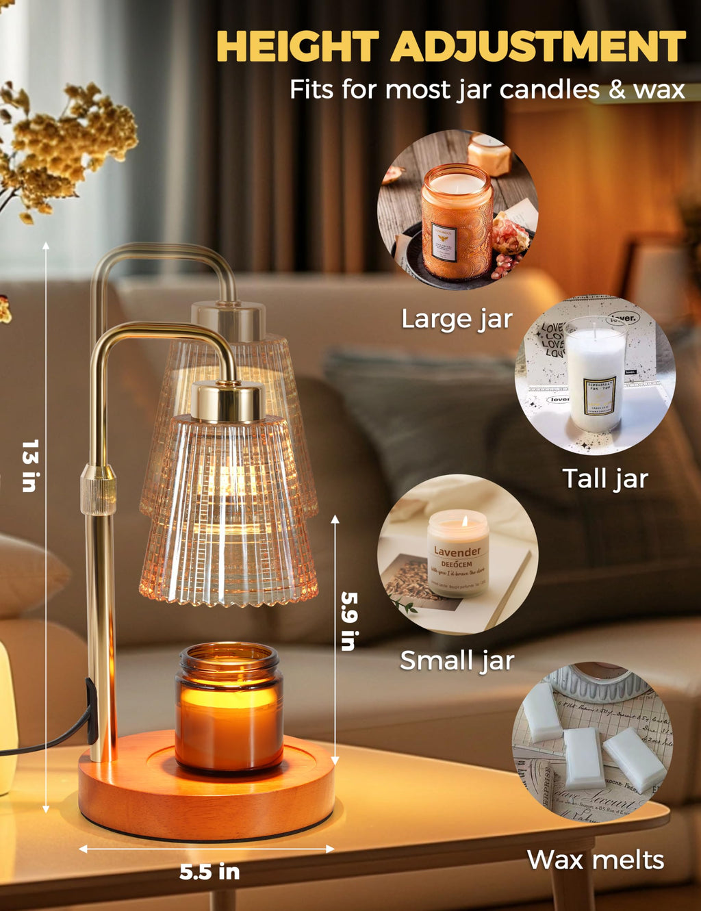 Candle Warmer Lamp with Timer Dimmable. Wax Melt Warmer for Jar Candles with 2 Bulbs
