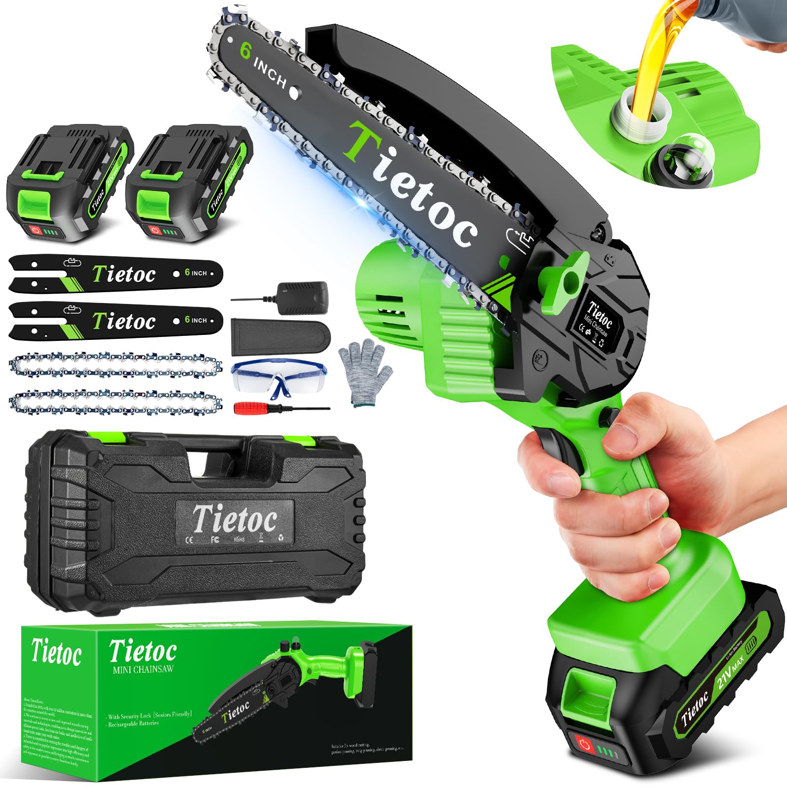 Tietoc Chainsaw 6 Inch Mini Electric Chainsaw Cordless Battery Powered, Hand Held Saw for Wood/Trees Trimming, Tools for Household and Garden, Chain Saw Gift for Men Dad Husband Fathers Gardener 2025