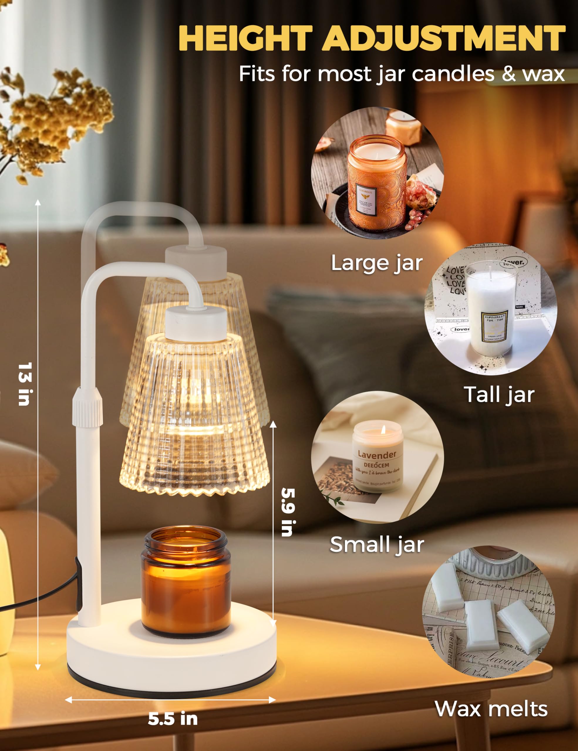 Candle Warmer Lamp with Timer Dimmable. Wax Melt Warmer for Jar Candles with 2 Bulbs