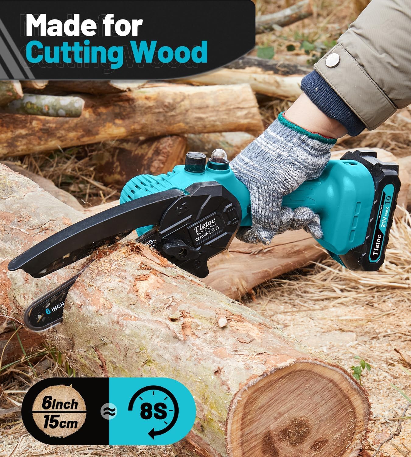 Tietoc Chainsaw 6 Inch Mini Electric Chainsaw Cordless Battery Powered, Hand Held Saw for Wood/Trees Trimming, Tools for Household and Garden, Chain Saw Gift for Men Dad Husband Fathers Gardener 2025