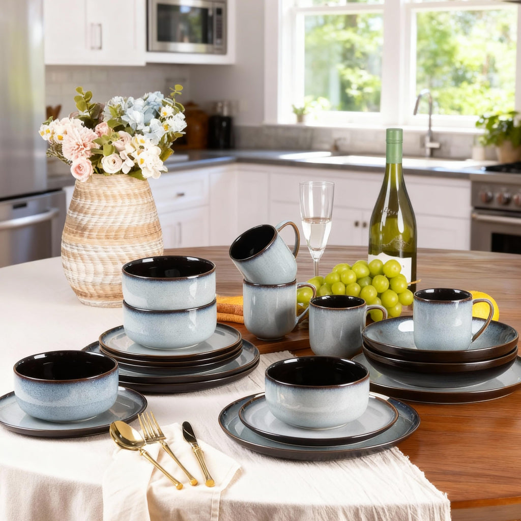 LERATIO Ceramic Dinnerware Sets for 8,Plates and Bowls Sets,Reactive Glaze Dishes Set,Highly Chip and Crack Resistant | Dishwasher & Microwave & Oven Safe Dishes set,Service for 8-Kahki (24pc)