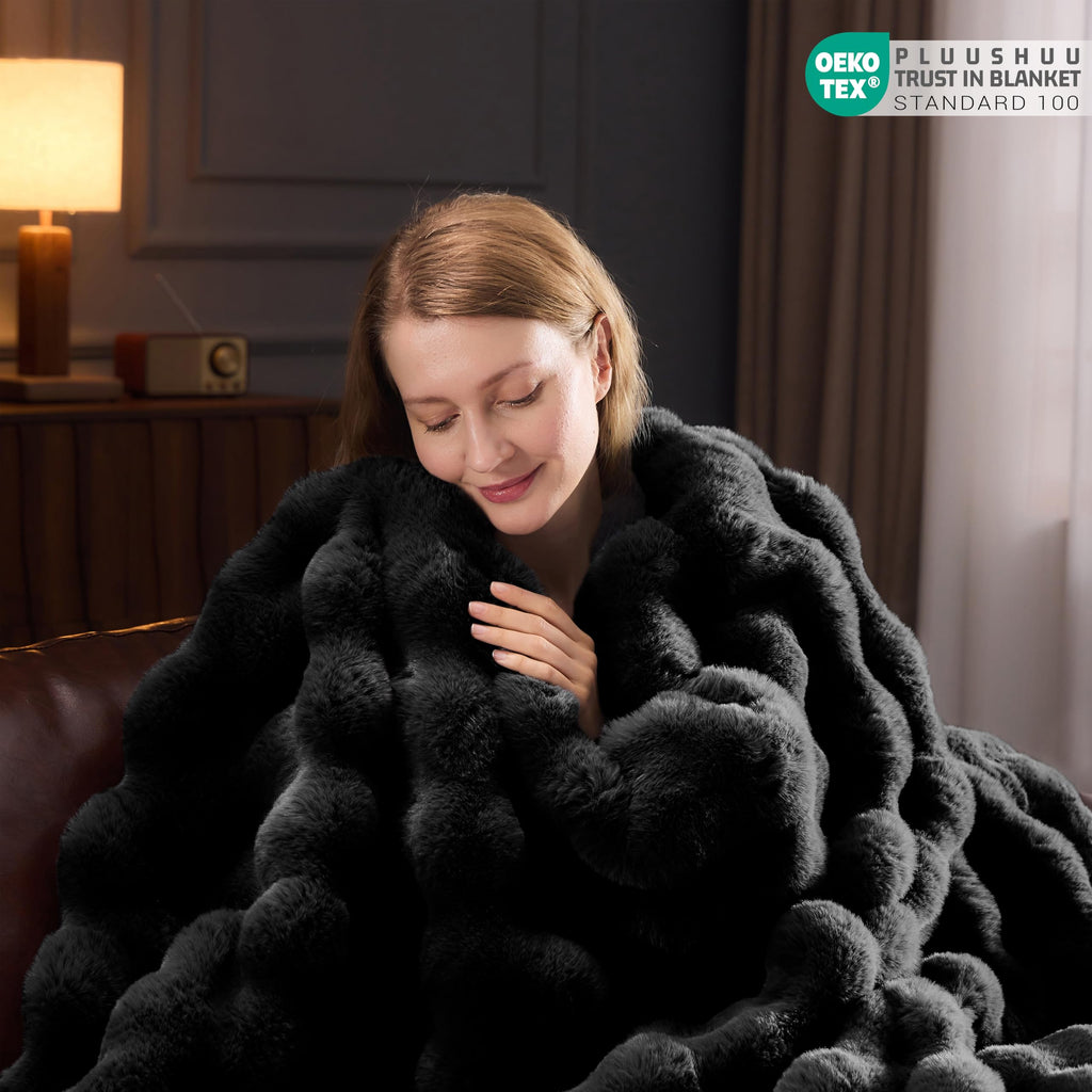 Faux Fur Throw Blanket for Couch, Fluffy Fuzzy Plush Bubble Blanket, Soft Warm Cozy Shaggy Rabbit Blanket, Luxury Decorative Gifts for Sofa Bedroom Living Room, 60x50inch (Cow Print-Brown)
