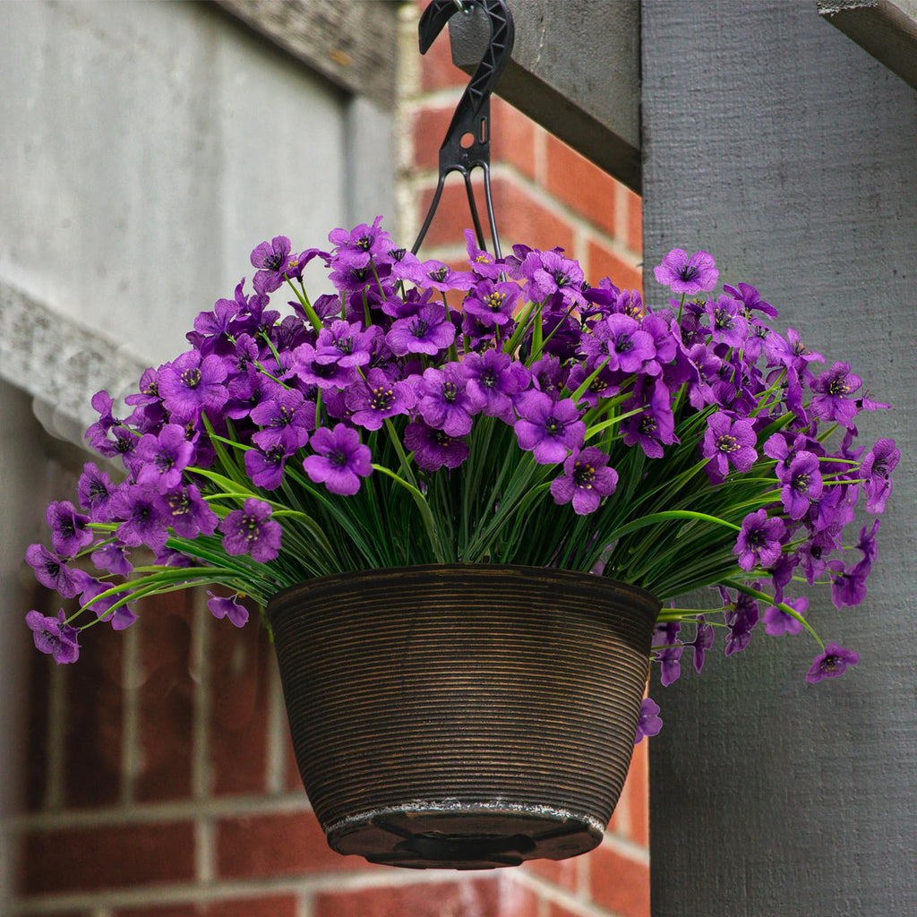 21 Bundles Artificial Outdoor UV Resistant Flowers No Fade Fake Outside Flowers Plastic Greenery Faux Shrubs Garden Porch Window Box Home Decoration(Purple)