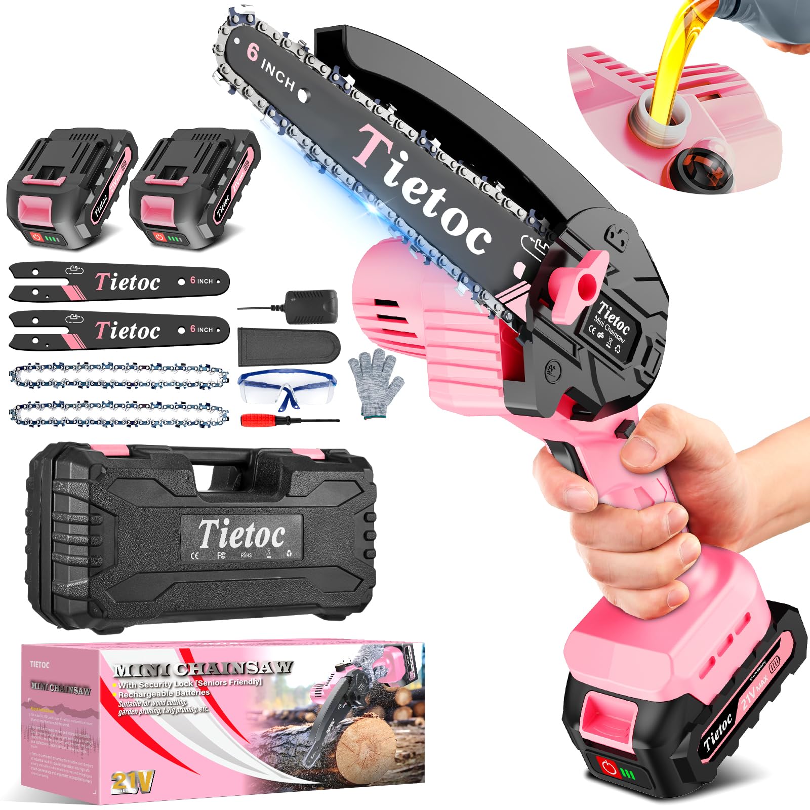 Tietoc Chainsaw 6 Inch Mini Electric Chainsaw Cordless Battery Powered, Hand Held Saw for Wood/Trees Trimming, Tools for Household and Garden, Chain Saw Gift for Men Dad Husband Fathers Gardener 2025