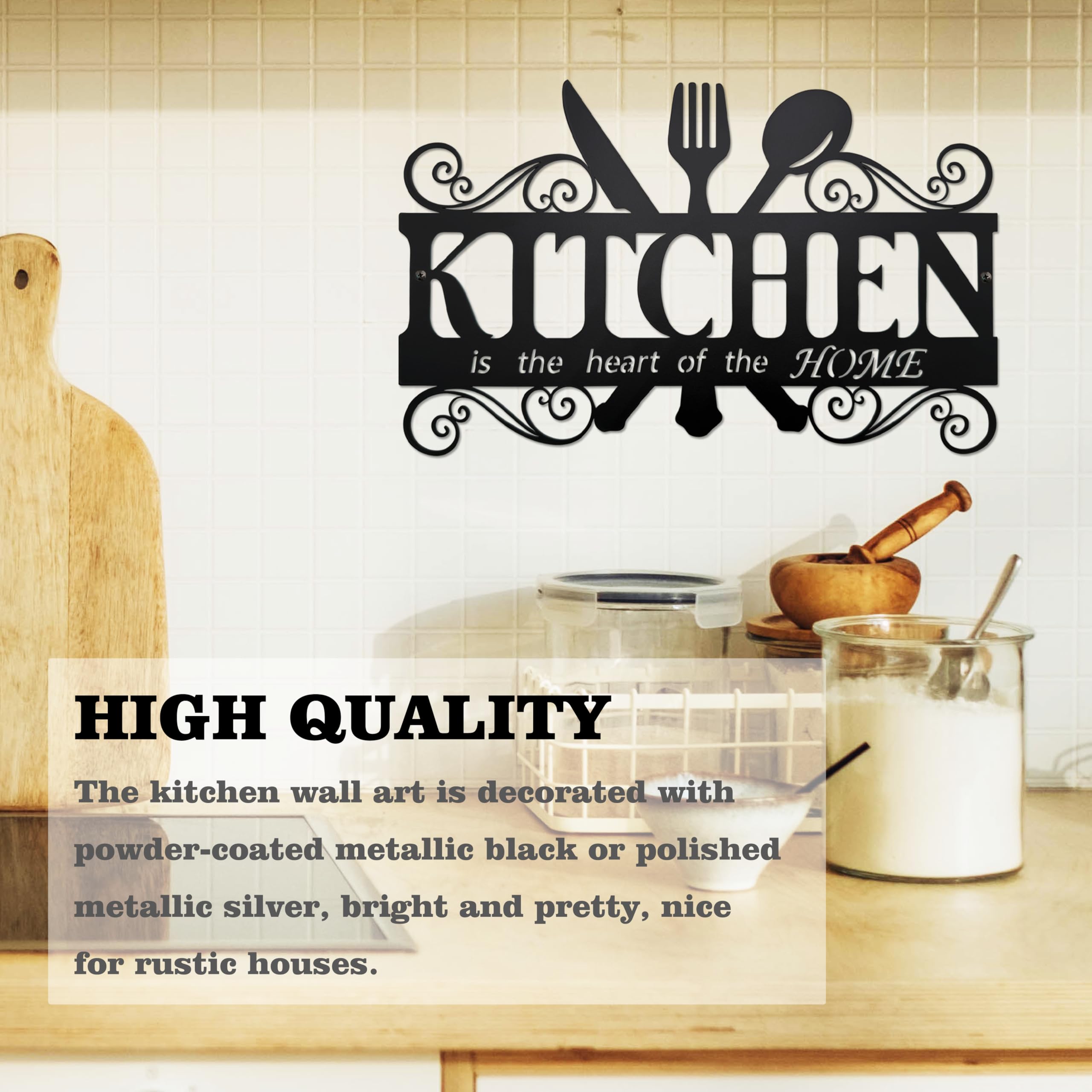 Metal Kitchen Wall Decor,Kitchen Signs Decoraions For Wall,Rustic Kitchen Decor Sign,Country Farmhouse Decoration for Kitchen or Dining Room,13.8x8.8 Inches (Black),BiaGift1126-2