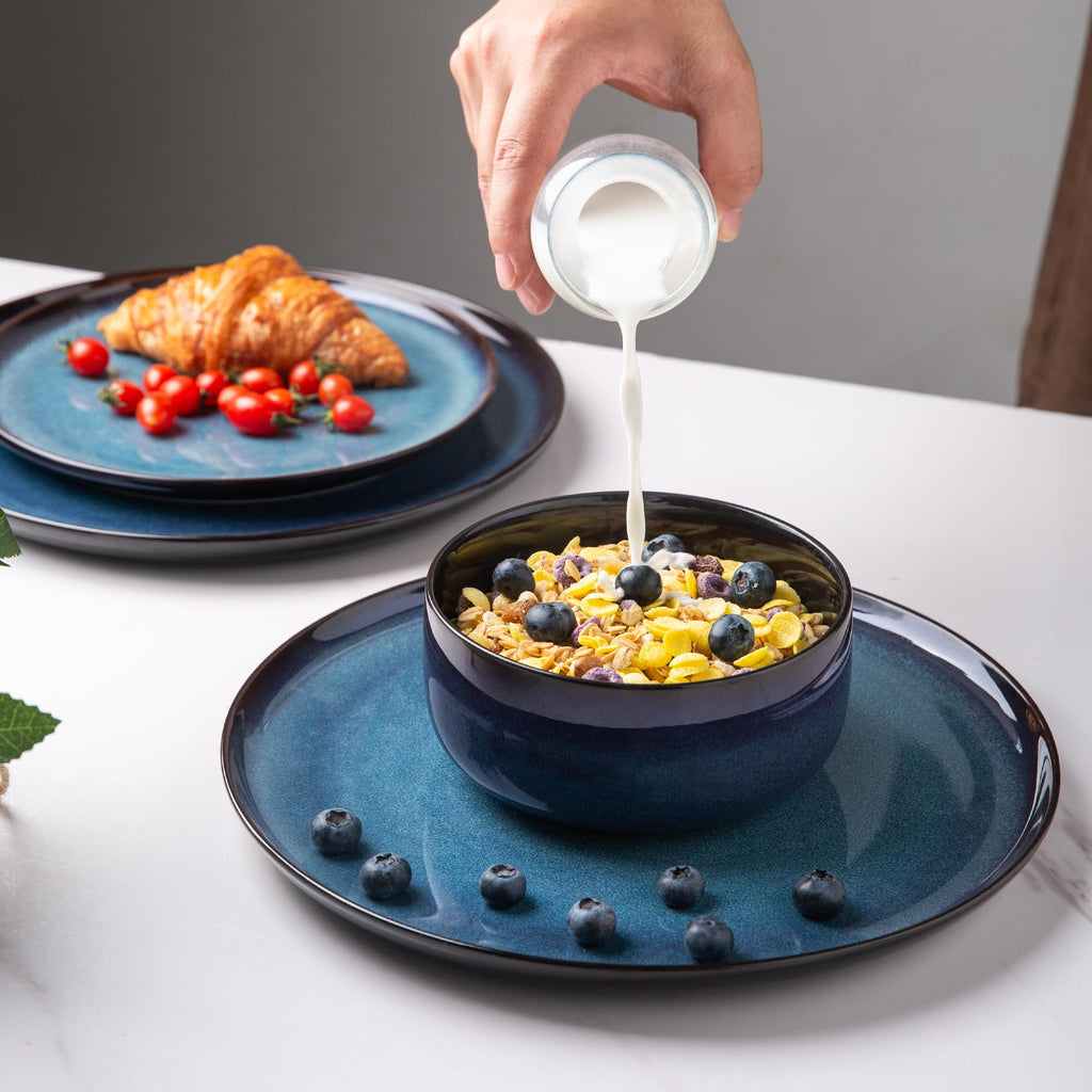 LERATIO Ceramic Dinnerware Sets for 8,Plates and Bowls Sets,Reactive Glaze Dishes Set,Highly Chip and Crack Resistant | Dishwasher & Microwave & Oven Safe Dishes set,Service for 8-Kahki (24pc)