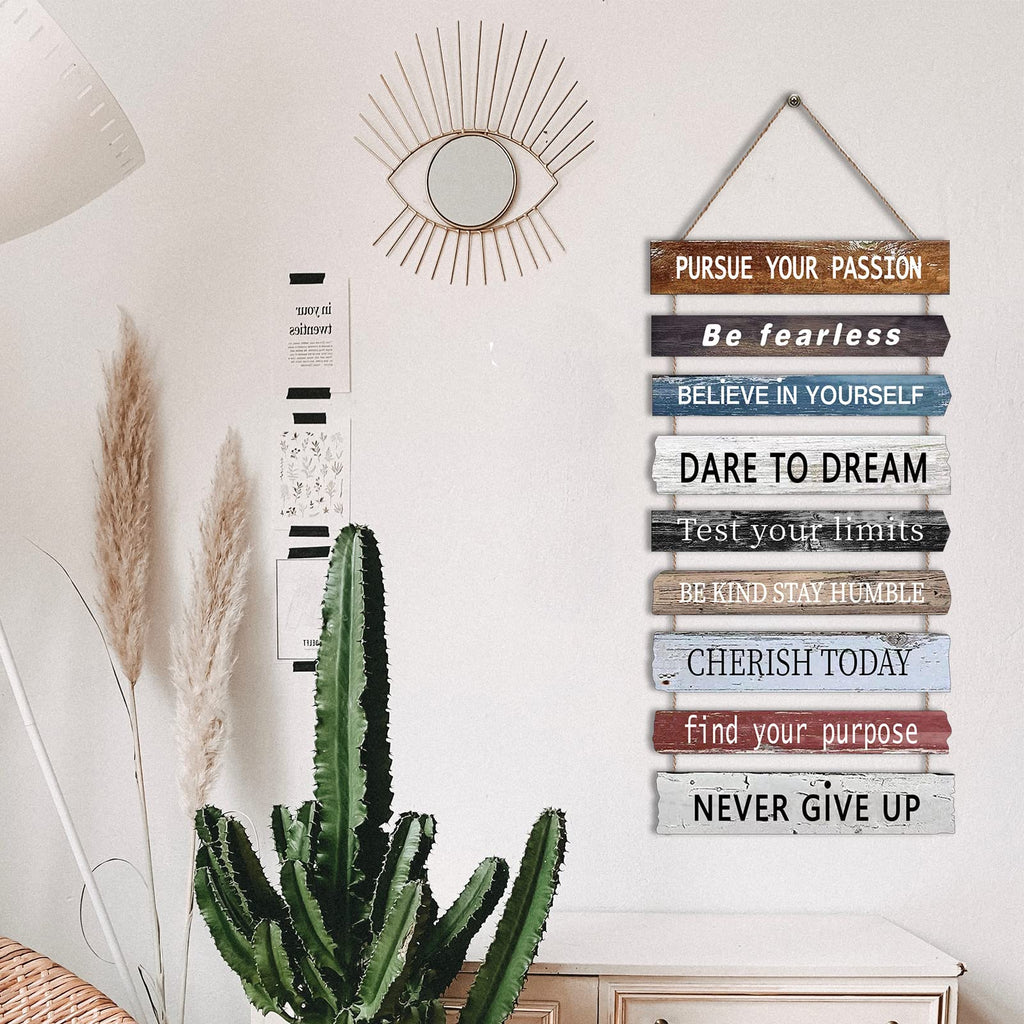 4 Pieces Home Wall Signs, THIS IS US/TOGETHER/BLESS THIS HOME/FAMILY Wall Decor For Living Room Bedroom, Rustic Wooden Farmhouse Wall Art , 4.7 x 13.8 Inch(Brown)