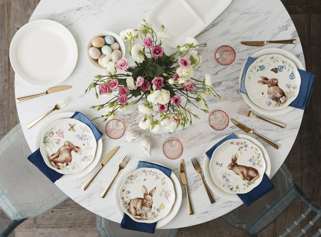 Lenox Dinnerware Set, Butterfly Meadow Bunny 16-Piece Set, Service For 4, Dishwasher Safe, Microwave Safe, Made Of Porcelain, Bowls And Mugs, Plates And Bowls, Easter Dish (Assorted, 16 Pieces)