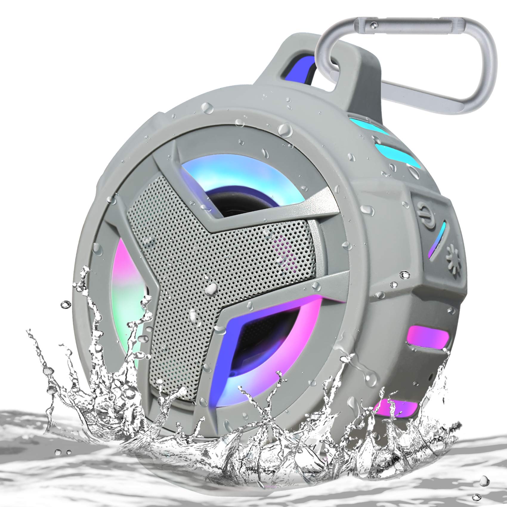 EBODA Bluetooth Shower Speaker, Portable Bluetooth Speakers, IP67 Waterproof Wireless Speaker with LED Light, Floating, 2000mAh, True Wireless Stereo for Kayak, Beach, Gifts for unisex -Black