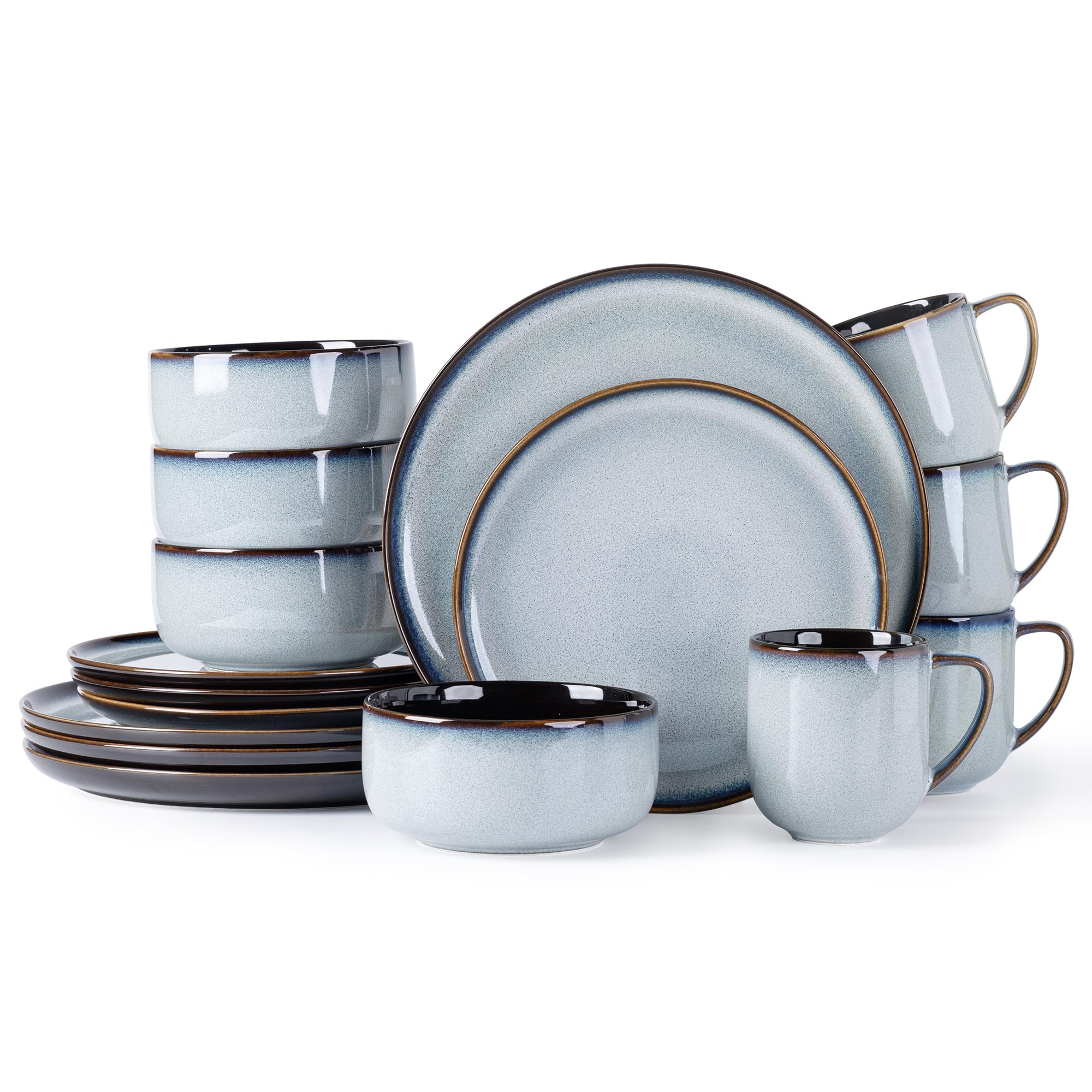 LERATIO Ceramic Dinnerware Sets for 8,Plates and Bowls Sets,Reactive Glaze Dishes Set,Highly Chip and Crack Resistant | Dishwasher & Microwave & Oven Safe Dishes set,Service for 8-Kahki (24pc)