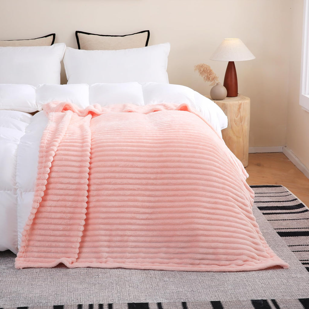 Sage Green Fleece Throw Blanket 50”×60” for Couch Sofa Bed,Super Soft Cozy Plush Microfiber Flannel Blanket with Stripes Design Lightweight for Adults,Woman,Girls