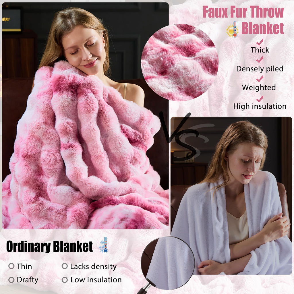Faux Fur Throw Blanket for Couch, Fluffy Fuzzy Plush Bubble Blanket, Soft Warm Cozy Shaggy Rabbit Blanket, Luxury Decorative Gifts for Sofa Bedroom Living Room, 60x50inch (Cow Print-Brown)