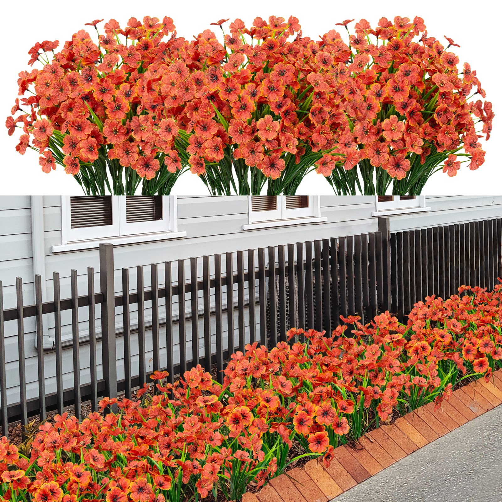 21 Bundles Artificial Outdoor UV Resistant Flowers No Fade Fake Outside Flowers Plastic Greenery Faux Shrubs Garden Porch Window Box Home Decoration(Purple)