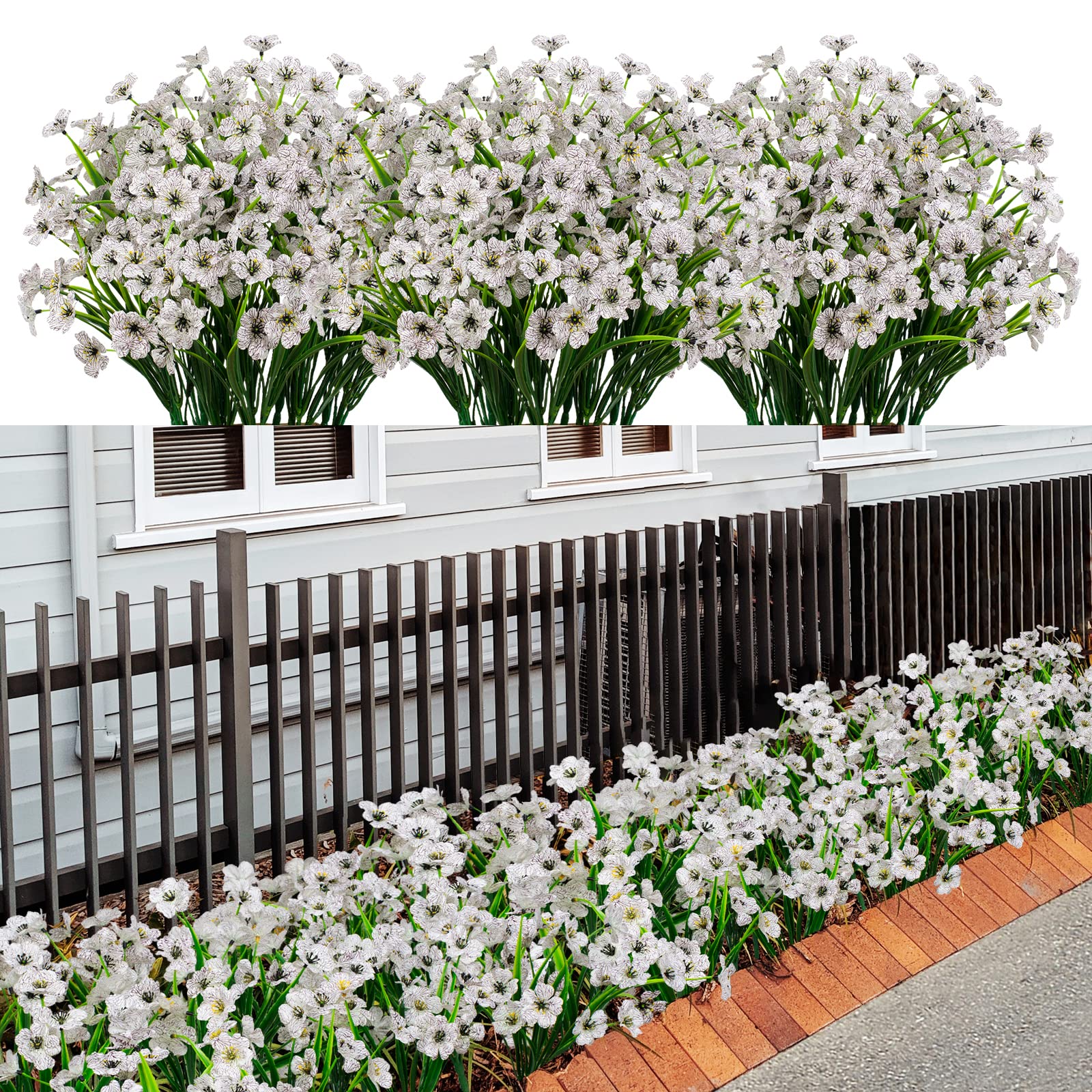 21 Bundles Artificial Outdoor UV Resistant Flowers No Fade Fake Outside Flowers Plastic Greenery Faux Shrubs Garden Porch Window Box Home Decoration(Purple)