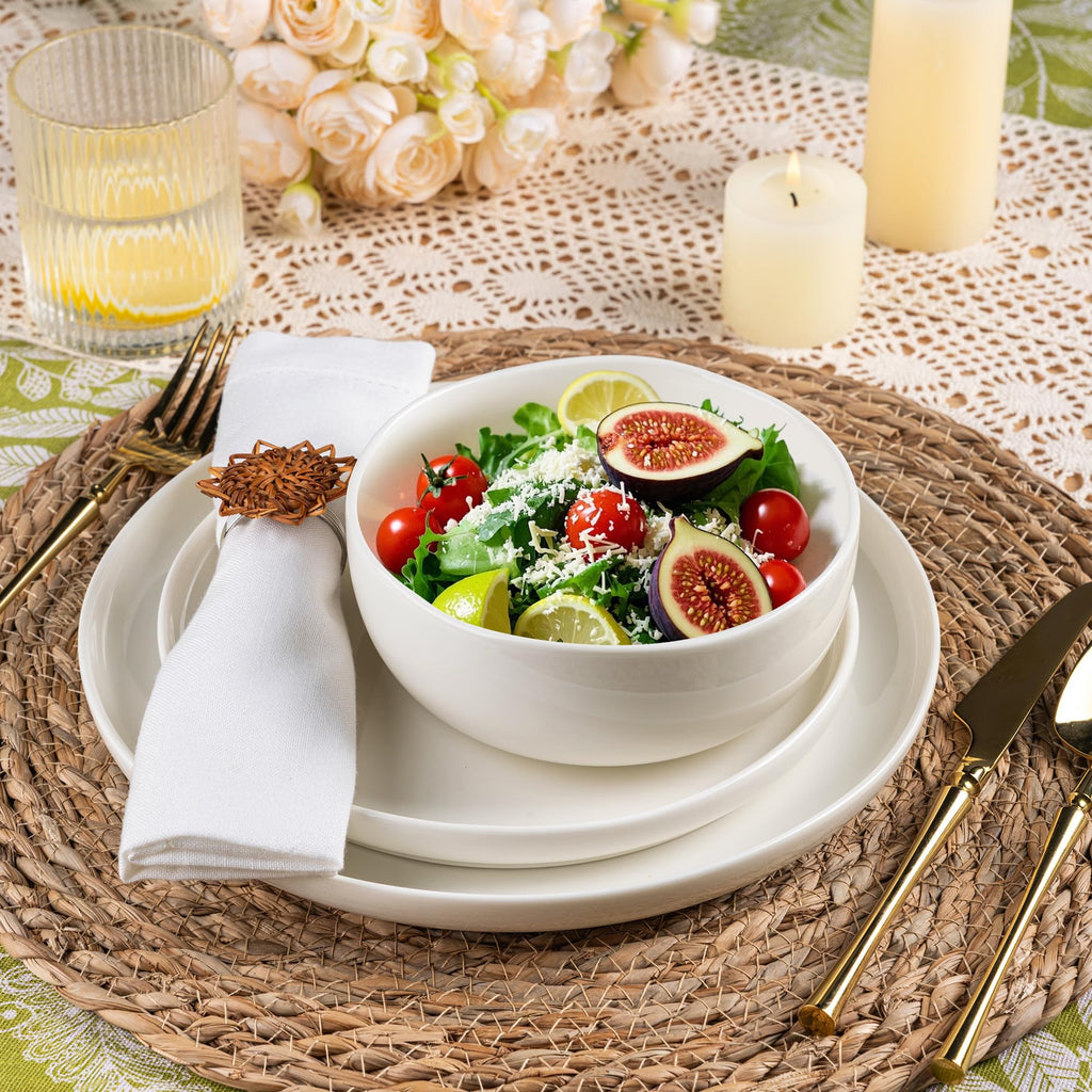 LERATIO Ceramic Dinnerware Sets for 8,Plates and Bowls Sets,Reactive Glaze Dishes Set,Highly Chip and Crack Resistant | Dishwasher & Microwave & Oven Safe Dishes set,Service for 8-Kahki (24pc)