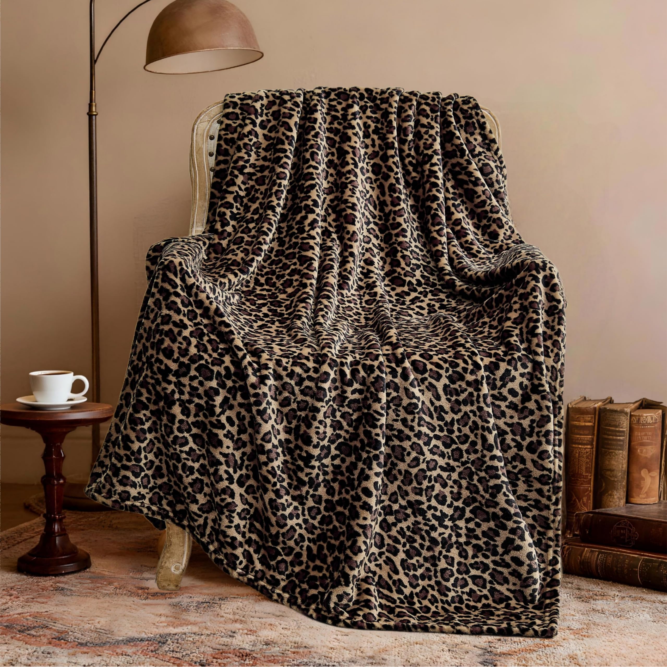Leopard Print Blanket Fleece Throw for Bed Sofa Travel and Camping, Super Soft Cozy Fluffy Plush Cheetah Print Blanket for All Seasons 50"x60" (Dark Brown)
