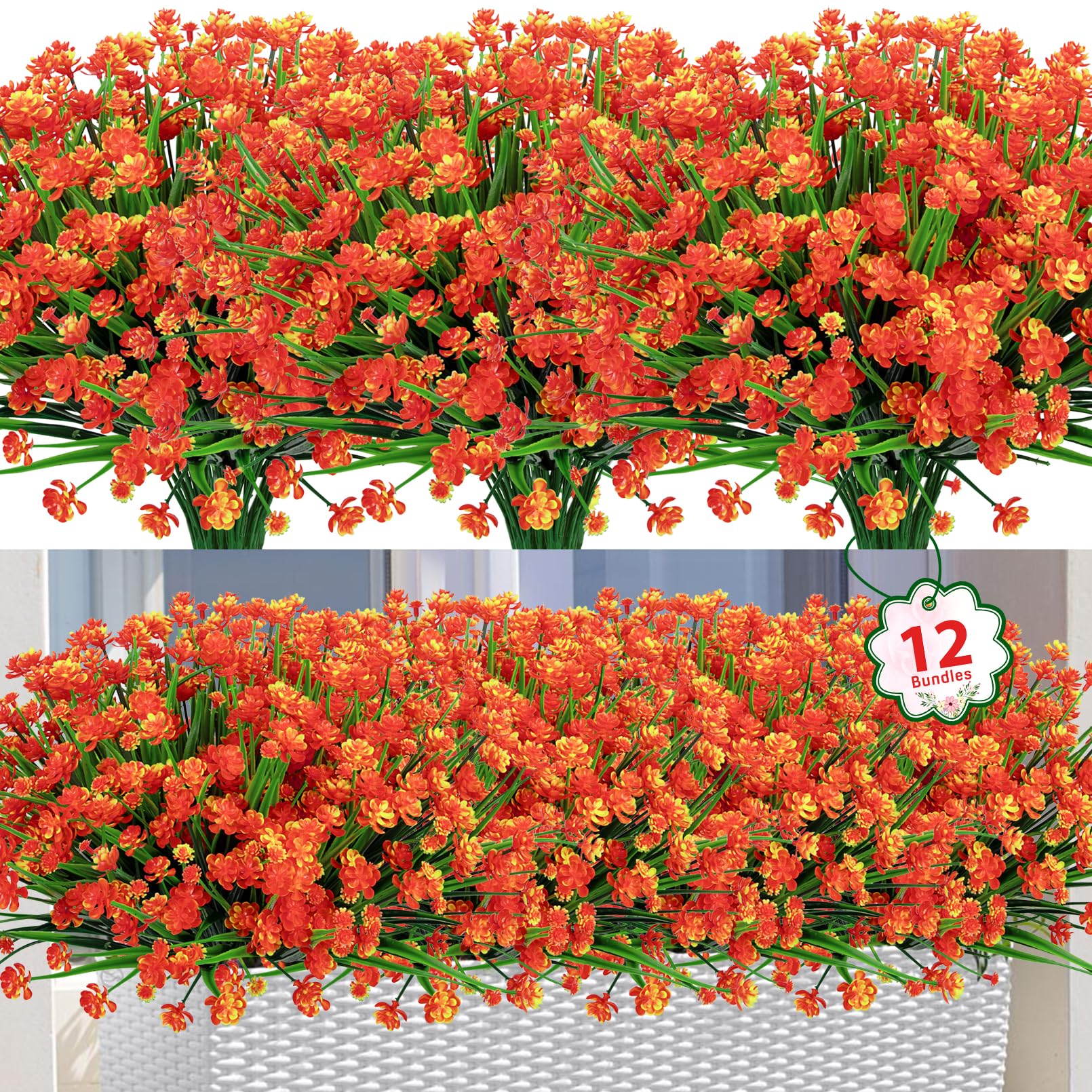 Ouddy Decor 24 Bundles Artificial Flowers for Outdoors UV Resistant Fake Plastic Plants Faux Boston Fern Greenery Stems for Spring Summer Indoor Garden Patio Window Box Kitchen Home Decor, Mixedcolor
