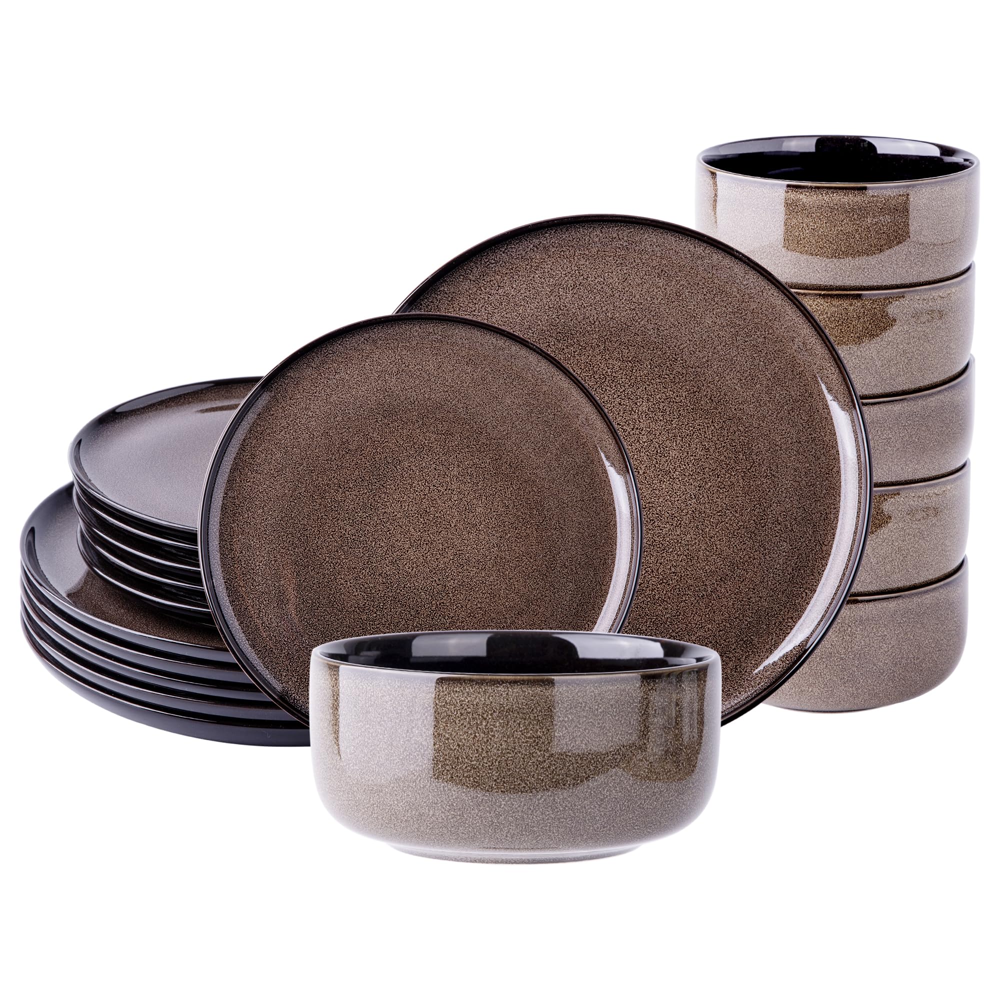 LERATIO Ceramic Dinnerware Sets for 8,Plates and Bowls Sets,Reactive Glaze Dishes Set,Highly Chip and Crack Resistant | Dishwasher & Microwave & Oven Safe Dishes set,Service for 8-Kahki (24pc)