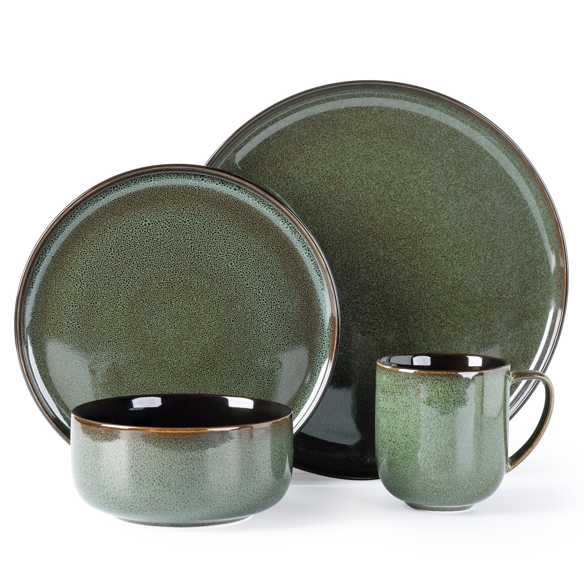LERATIO Ceramic Dinnerware Sets for 8,Plates and Bowls Sets,Reactive Glaze Dishes Set,Highly Chip and Crack Resistant | Dishwasher & Microwave & Oven Safe Dishes set,Service for 8-Kahki (24pc)