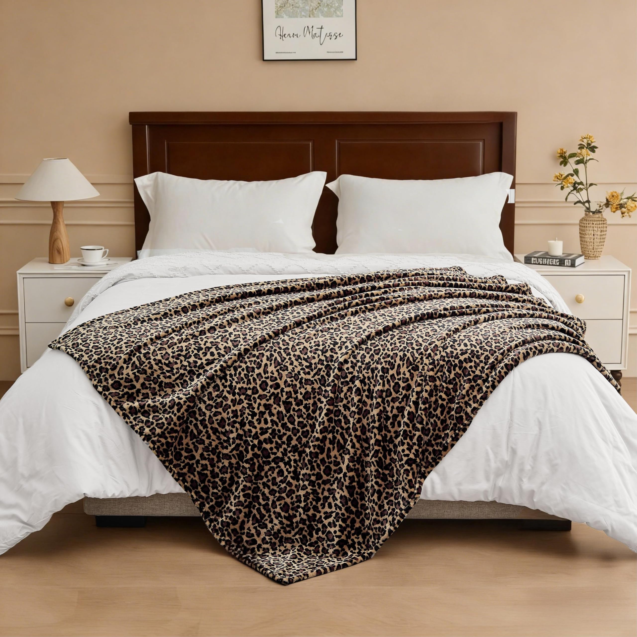 Leopard Print Blanket Fleece Throw for Bed Sofa Travel and Camping, Super Soft Cozy Fluffy Plush Cheetah Print Blanket for All Seasons 50"x60" (Dark Brown)