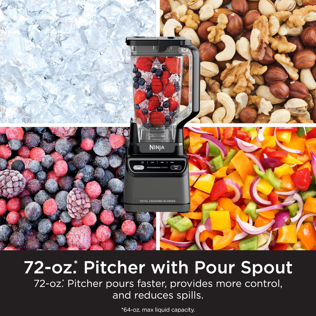 Ninja Professional Blender, Smoothie Blender, Drink Mixer, Grinder, Ice Crusher, Frozen Fruit Blending | Professional 1000 W Power, Total Crushing ™ Technology, XL 72-oz. Pitcher Black, Grey, BL610