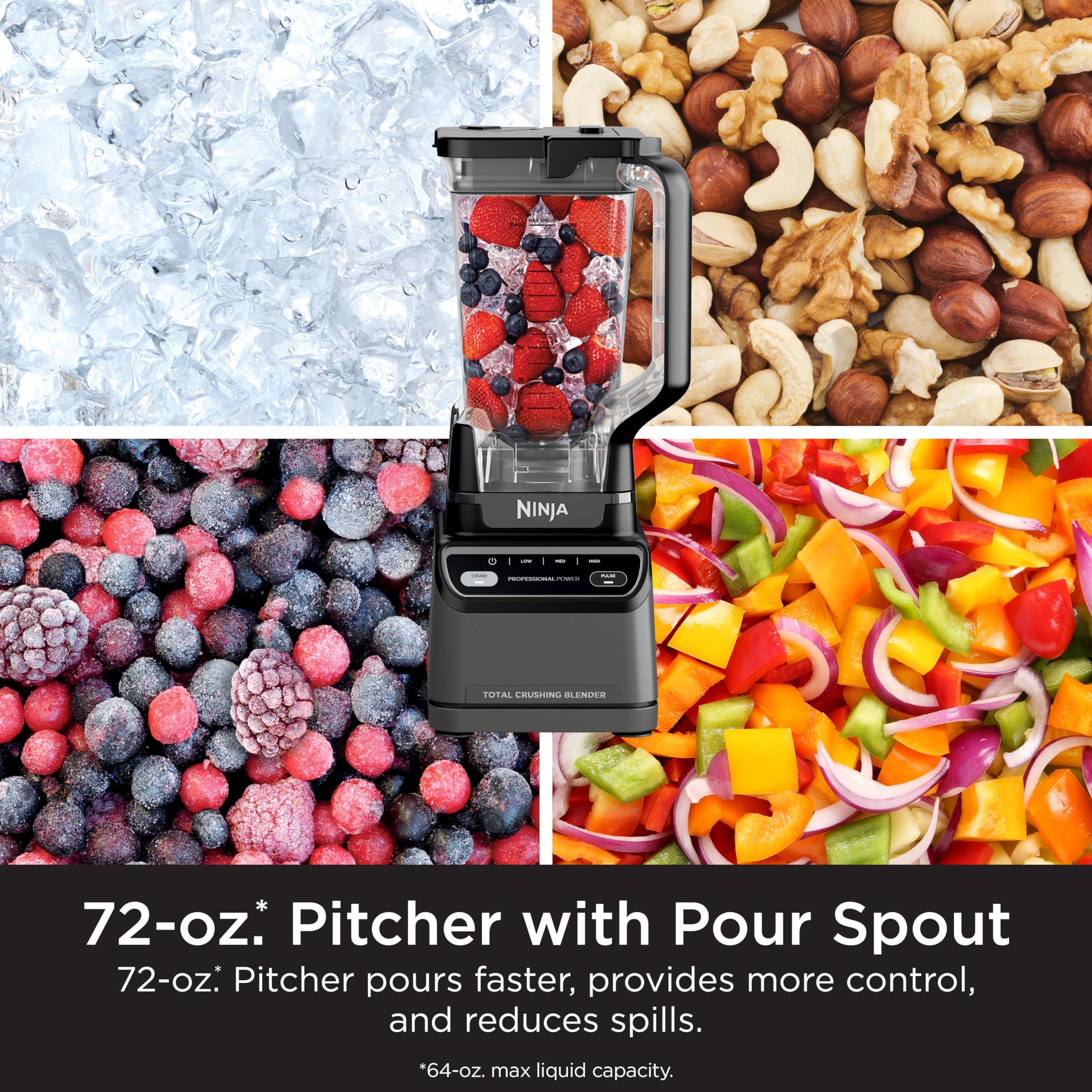 Ninja Professional Blender, Smoothie Blender, Drink Mixer, Grinder, Ice Crusher, Frozen Fruit Blending | Professional 1000 W Power, Total Crushing ™ Technology, XL 72-oz. Pitcher Black, Grey, BL610