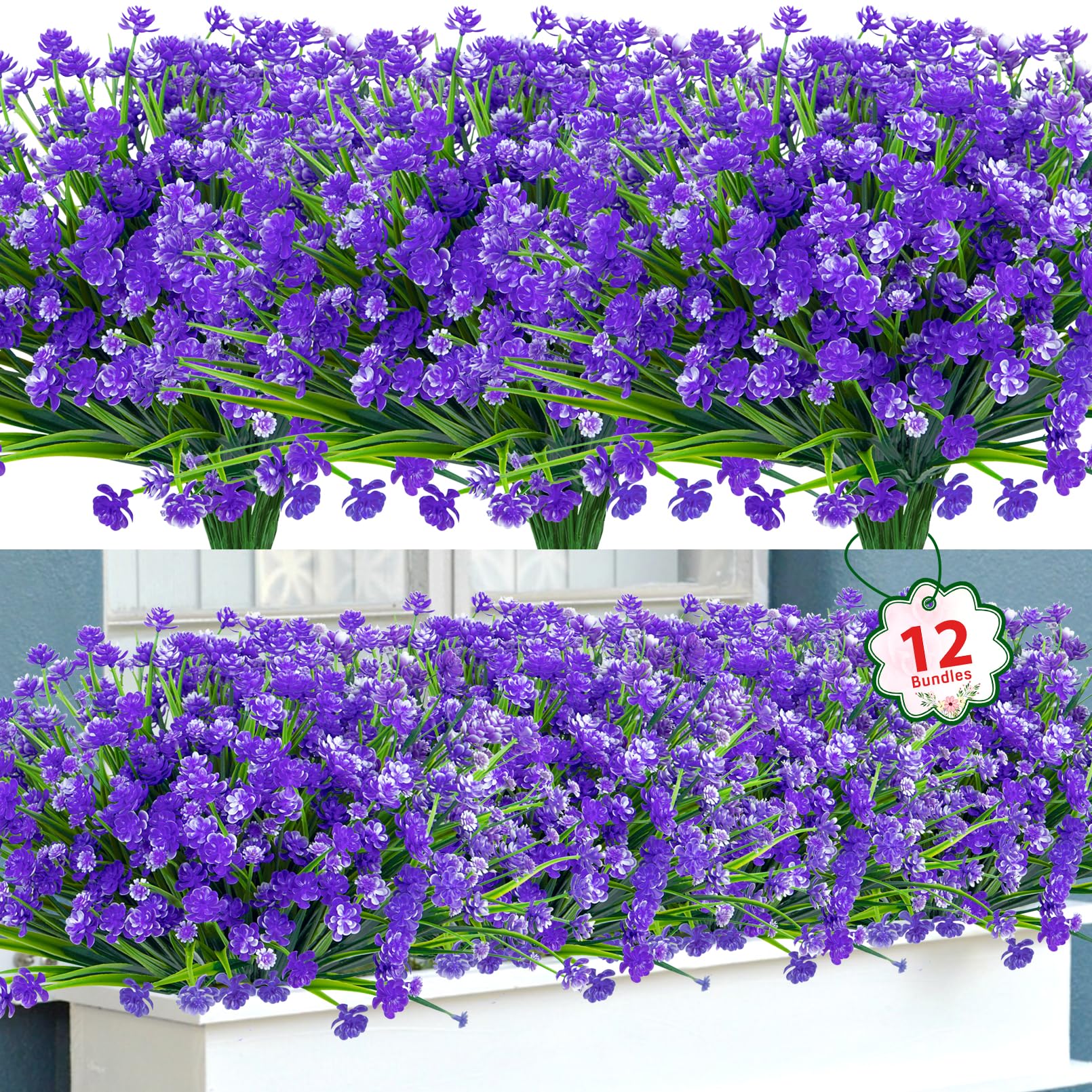 Ouddy Decor 24 Bundles Artificial Flowers for Outdoors UV Resistant Fake Plastic Plants Faux Boston Fern Greenery Stems for Spring Summer Indoor Garden Patio Window Box Kitchen Home Decor, Mixedcolor