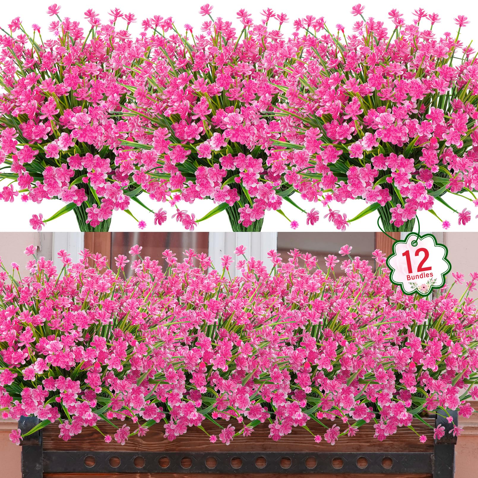 Ouddy Decor 24 Bundles Artificial Flowers for Outdoors UV Resistant Fake Plastic Plants Faux Boston Fern Greenery Stems for Spring Summer Indoor Garden Patio Window Box Kitchen Home Decor, Mixedcolor