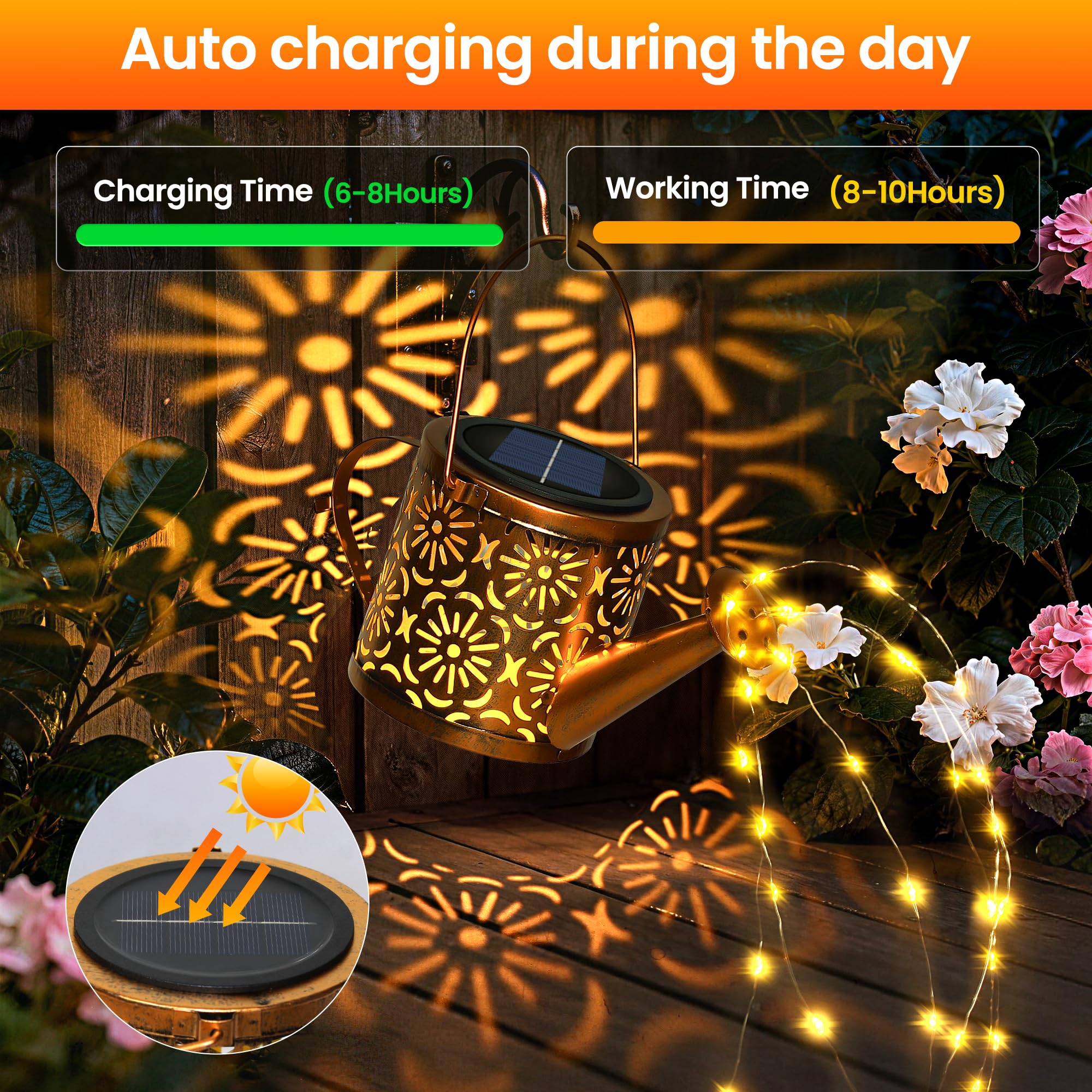 Solar Garden Lights Outdoor Decoration, Metal Solar Watering Can Lights Outdoor Waterproof, Small Patio Light Yard Lawn Pathway Decor, Gardening Gifts for Women Mom Grandma