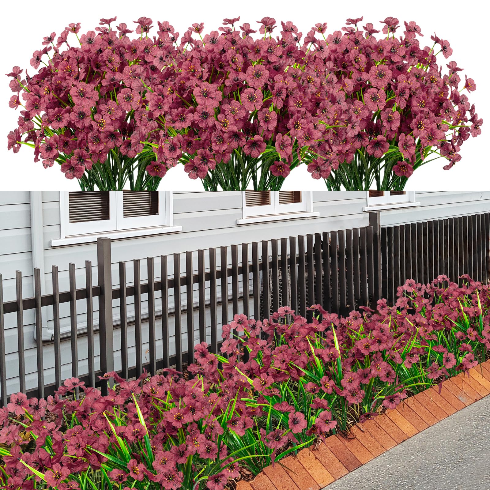 21 Bundles Artificial Outdoor UV Resistant Flowers No Fade Fake Outside Flowers Plastic Greenery Faux Shrubs Garden Porch Window Box Home Decoration(Purple)