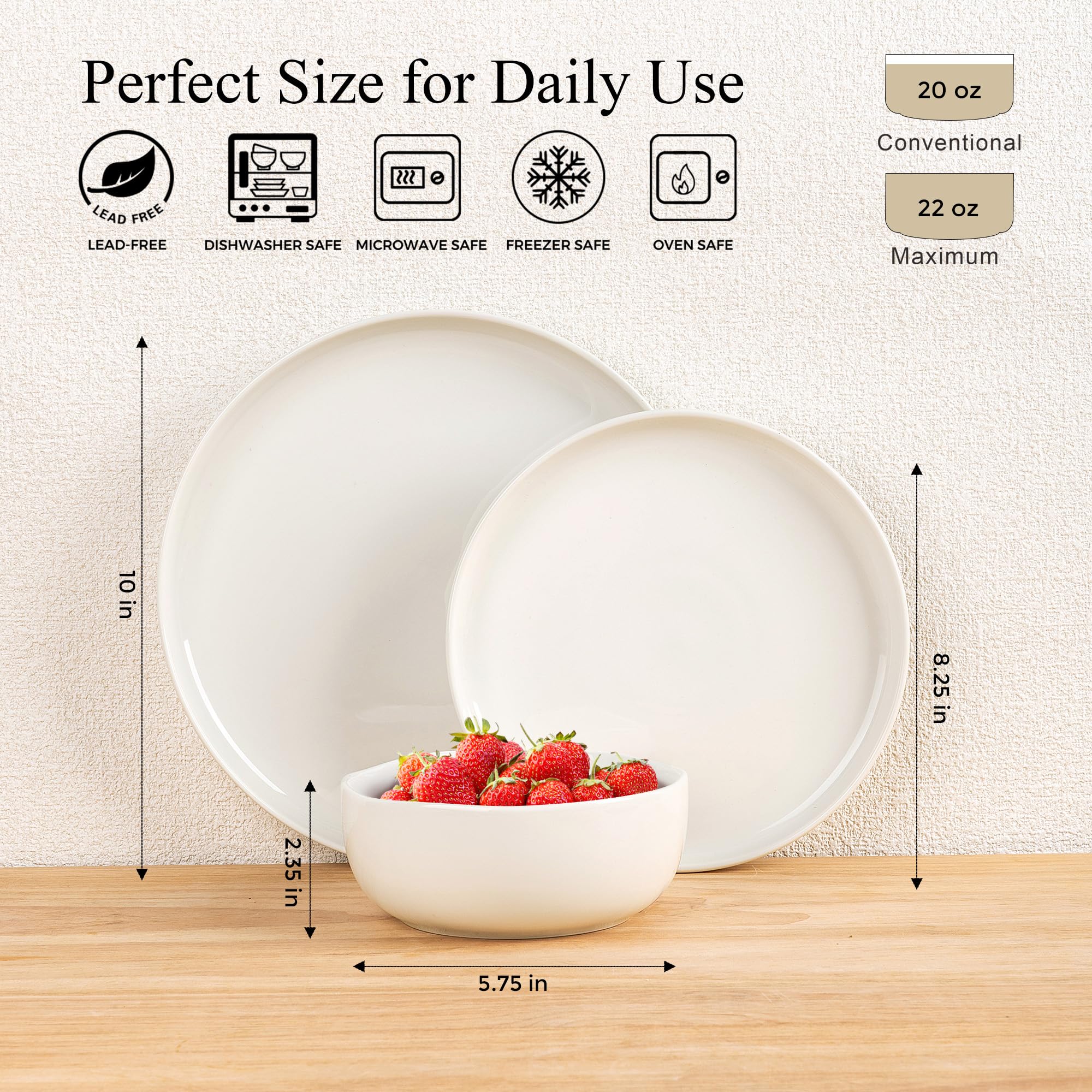LERATIO Ceramic Dinnerware Sets for 8,Plates and Bowls Sets,Reactive Glaze Dishes Set,Highly Chip and Crack Resistant | Dishwasher & Microwave & Oven Safe Dishes set,Service for 8-Kahki (24pc)