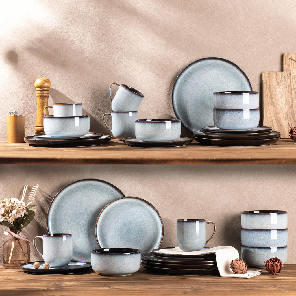 LERATIO Ceramic Dinnerware Sets for 8,Plates and Bowls Sets,Reactive Glaze Dishes Set,Highly Chip and Crack Resistant | Dishwasher & Microwave & Oven Safe Dishes set,Service for 8-Kahki (24pc)