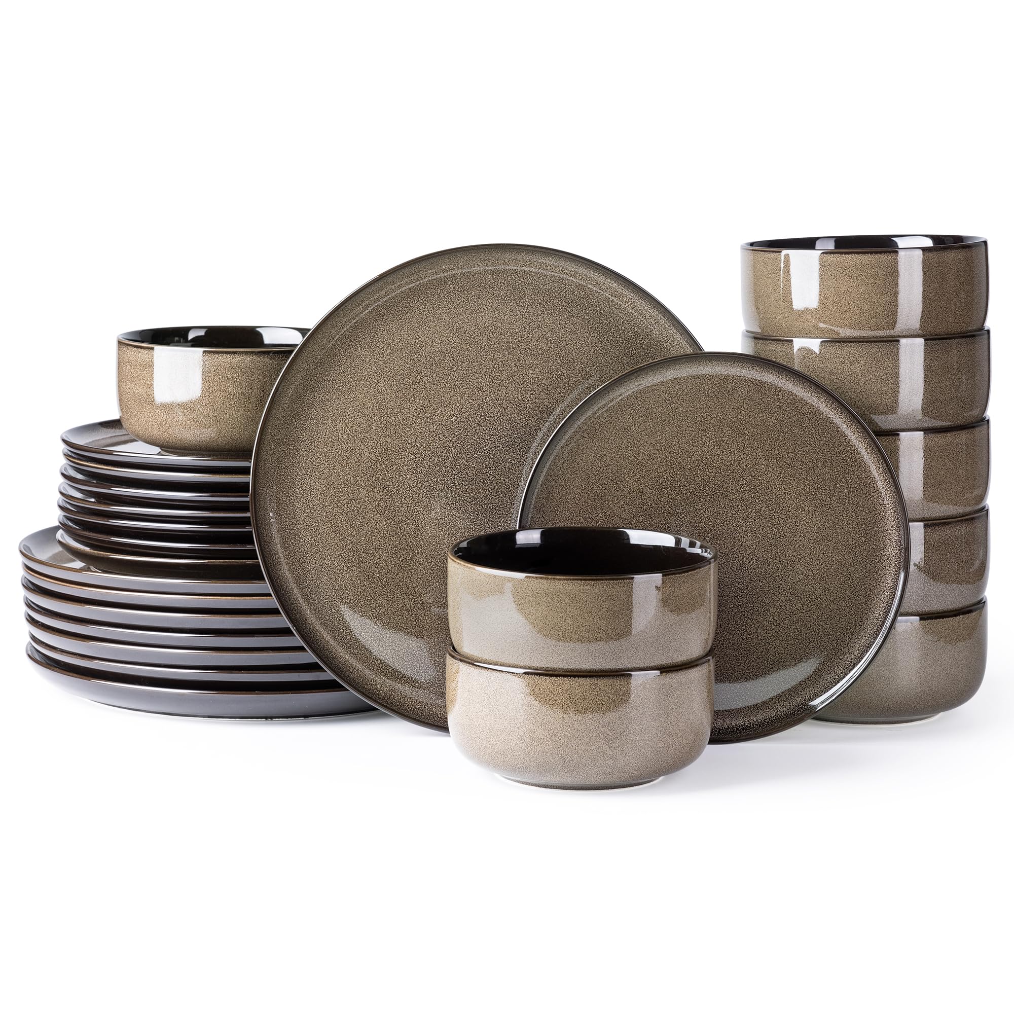 LERATIO Ceramic Dinnerware Sets for 8,Plates and Bowls Sets,Reactive Glaze Dishes Set,Highly Chip and Crack Resistant | Dishwasher & Microwave & Oven Safe Dishes set,Service for 8-Kahki (24pc)