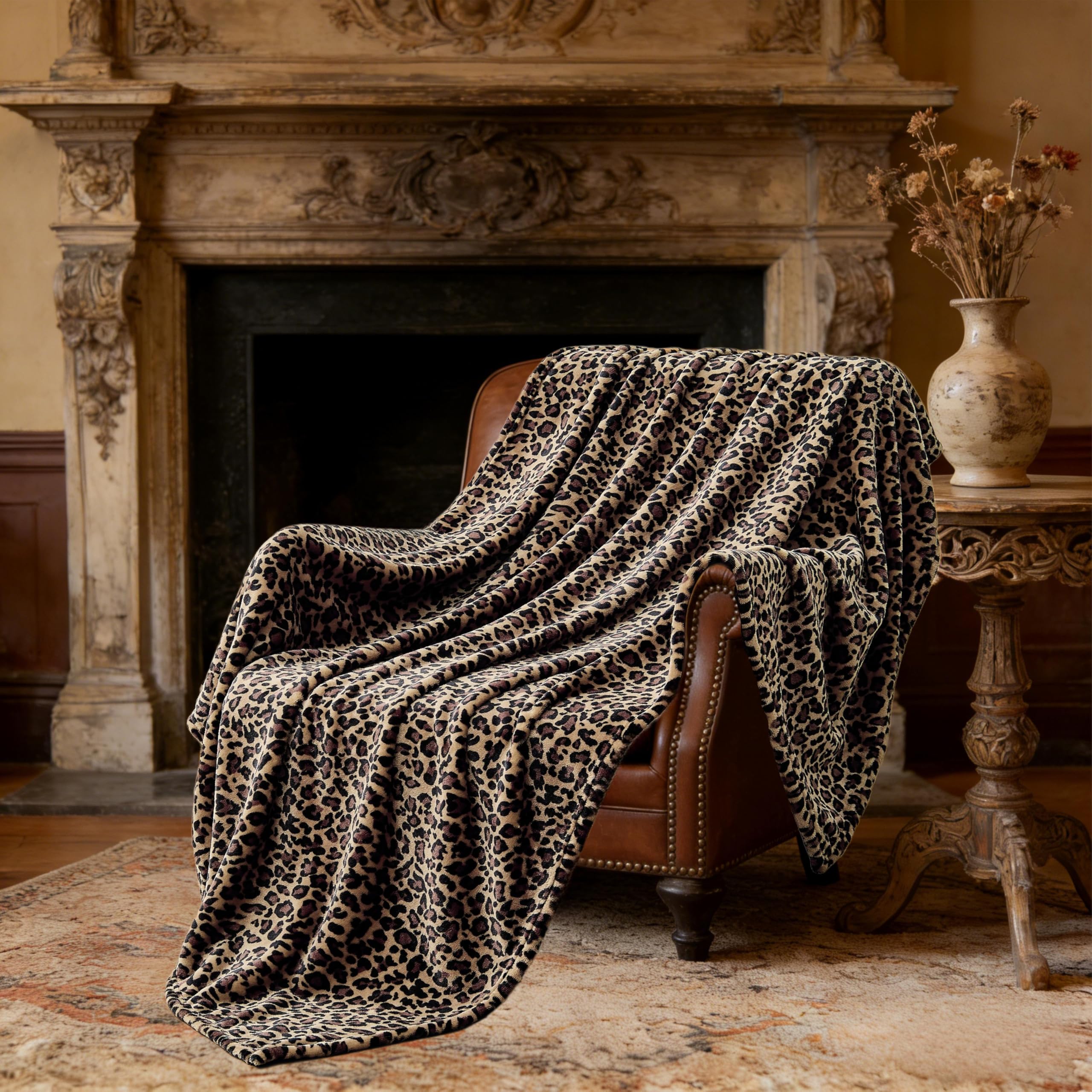 Leopard Print Blanket Fleece Throw for Bed Sofa Travel and Camping, Super Soft Cozy Fluffy Plush Cheetah Print Blanket for All Seasons 50"x60" (Dark Brown)