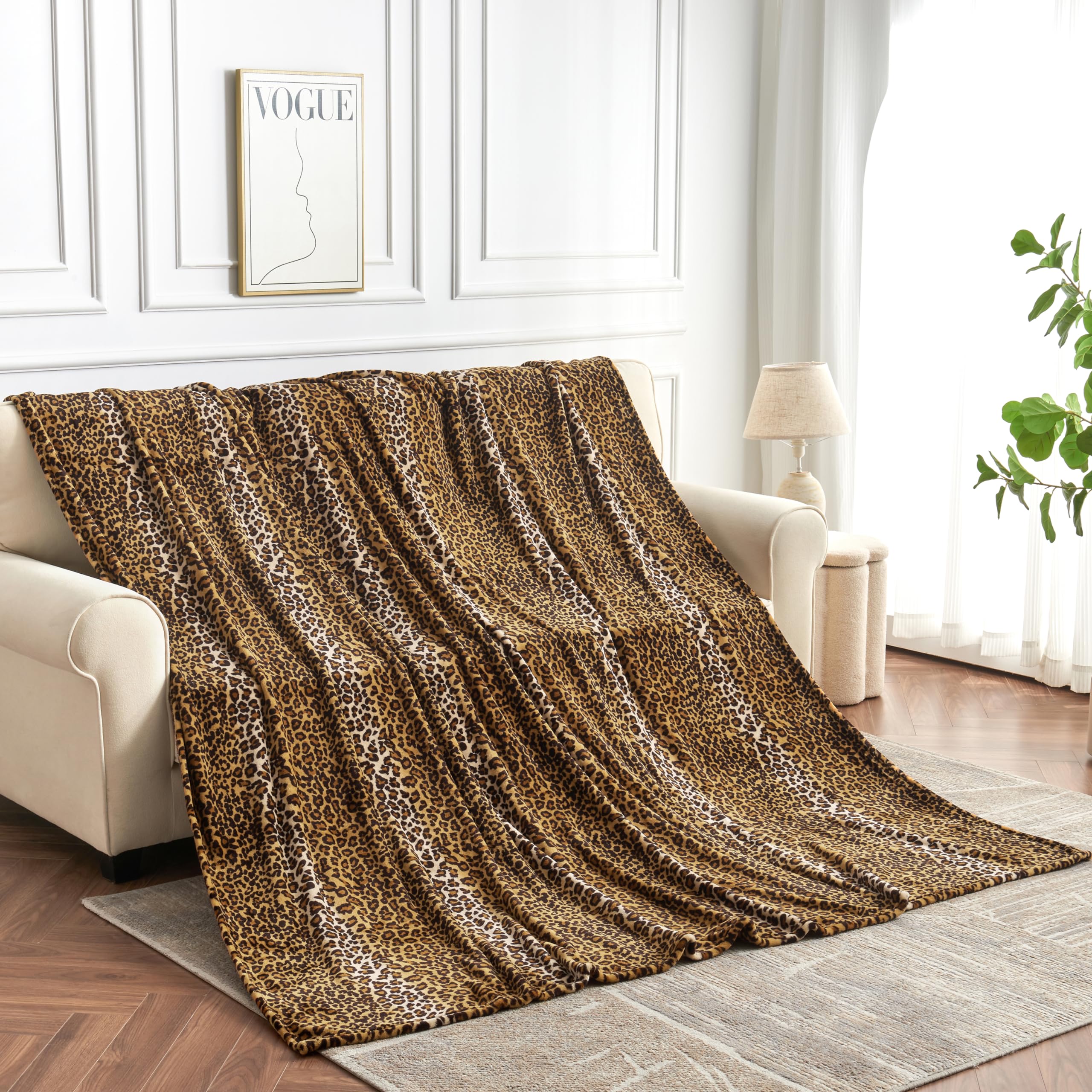 Leopard Print Blanket Fleece Throw for Bed Sofa Travel and Camping, Super Soft Cozy Fluffy Plush Cheetah Print Blanket for All Seasons 50"x60" (Dark Brown)