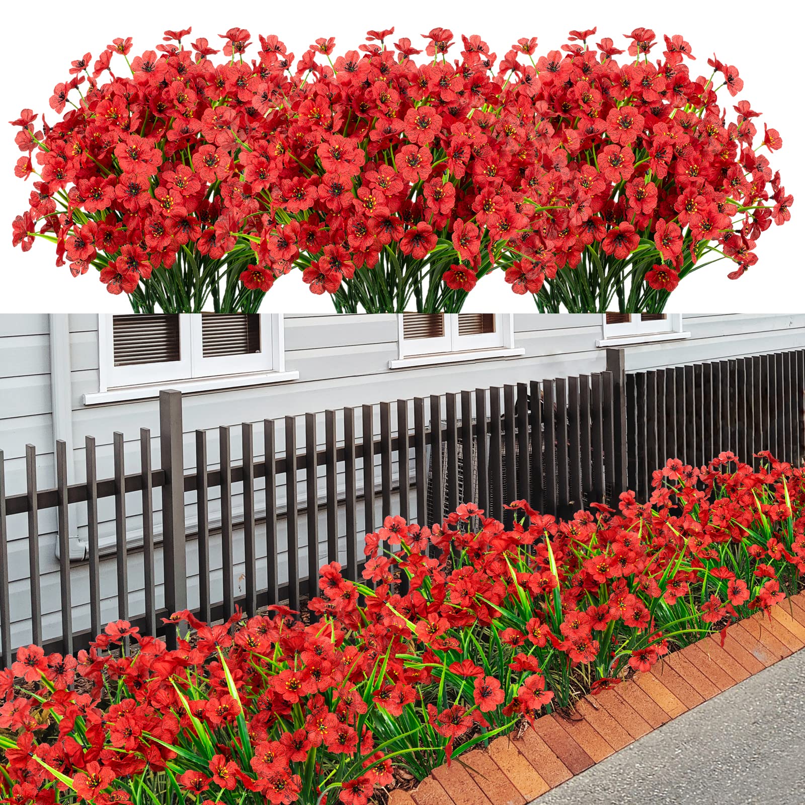 21 Bundles Artificial Outdoor UV Resistant Flowers No Fade Fake Outside Flowers Plastic Greenery Faux Shrubs Garden Porch Window Box Home Decoration(Purple)