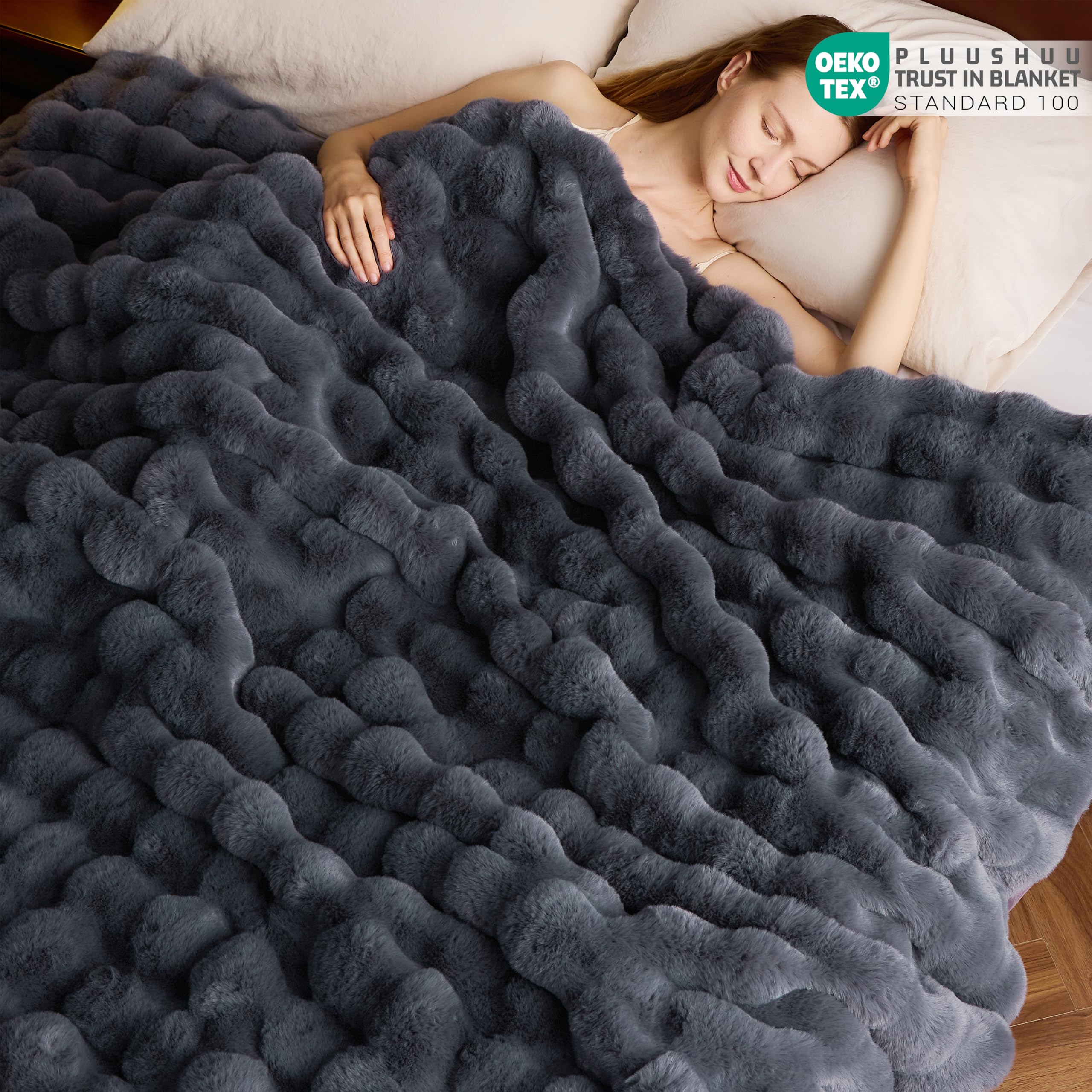Faux Fur Throw Blanket for Couch, Fluffy Fuzzy Plush Bubble Blanket, Soft Warm Cozy Shaggy Rabbit Blanket, Luxury Decorative Gifts for Sofa Bedroom Living Room, 60x50inch (Cow Print-Brown)
