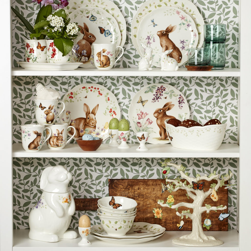 Lenox Dinnerware Set, Butterfly Meadow Bunny 16-Piece Set, Service For 4, Dishwasher Safe, Microwave Safe, Made Of Porcelain, Bowls And Mugs, Plates And Bowls, Easter Dish (Assorted, 16 Pieces)