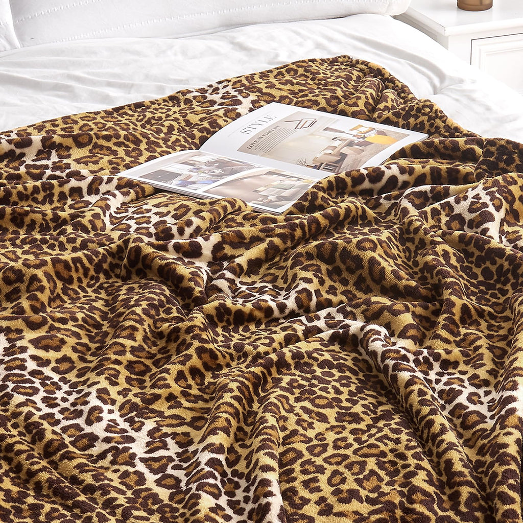 Leopard Print Blanket Fleece Throw for Bed Sofa Travel and Camping, Super Soft Cozy Fluffy Plush Cheetah Print Blanket for All Seasons 50"x60" (Dark Brown)