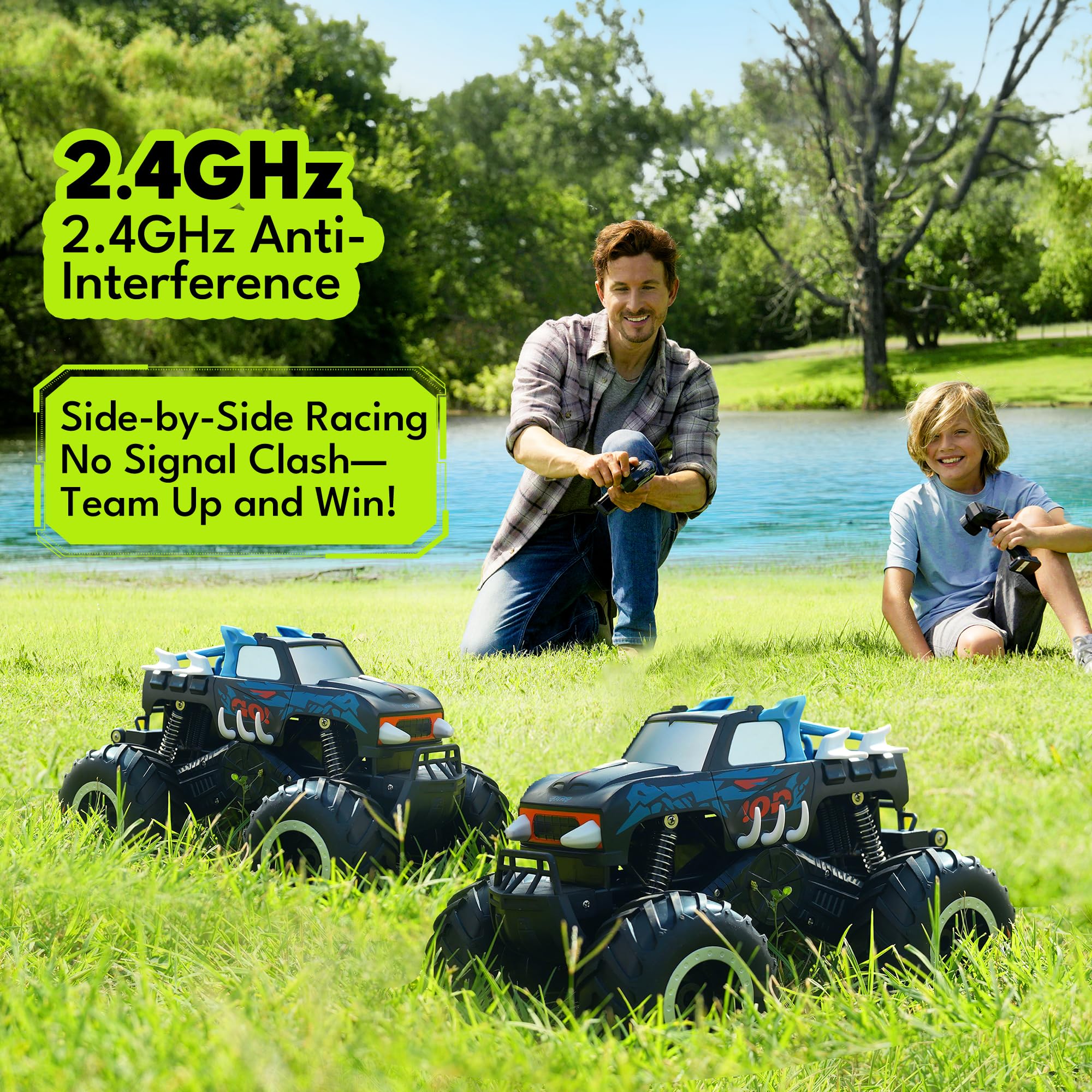 Threeking 1:16 Waterproof Monster Truck Toys RC Cars Amphibious Remote Control Car Trucks 4WD All Terrain Off-Road Pickup Toy for 6 7 8 9 10 11 12 Year Old Boys Girls Kids Gifts Presents