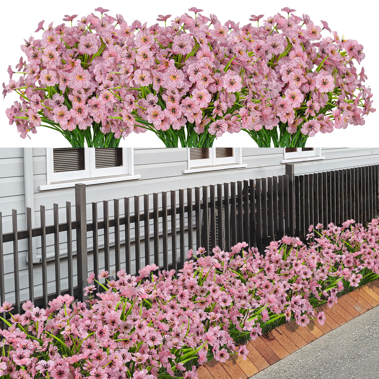 21 Bundles Artificial Outdoor UV Resistant Flowers No Fade Fake Outside Flowers Plastic Greenery Faux Shrubs Garden Porch Window Box Home Decoration(Purple)